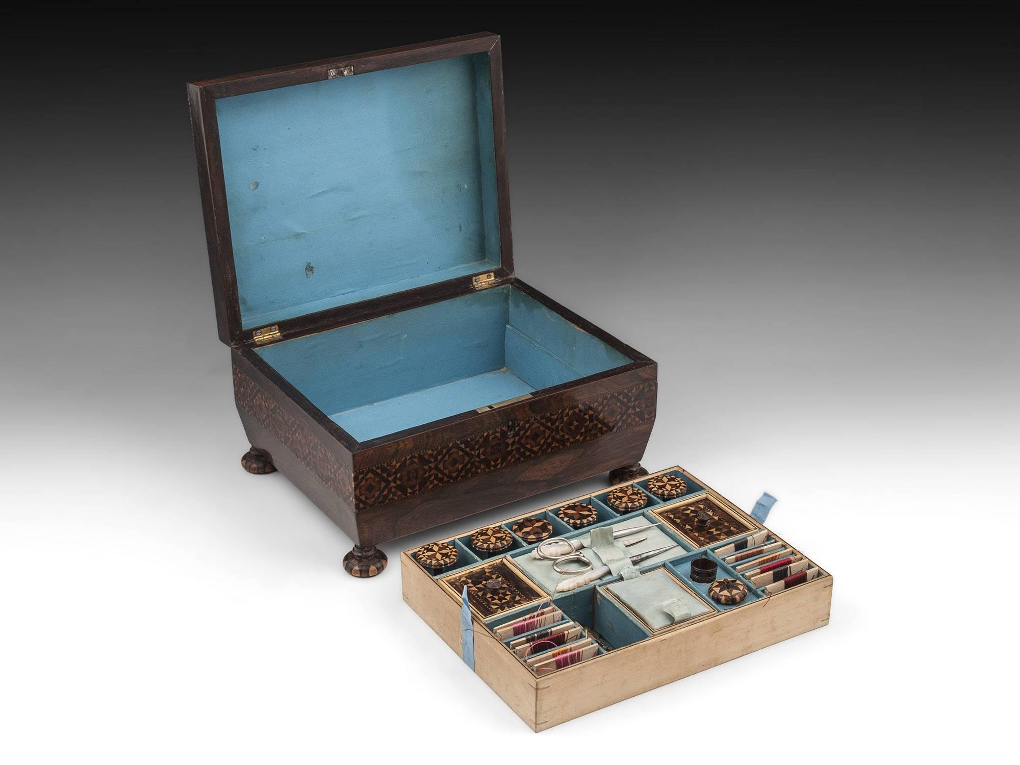 Antique Tunbridge Ware Sewing Box, 19th Century (Holz)