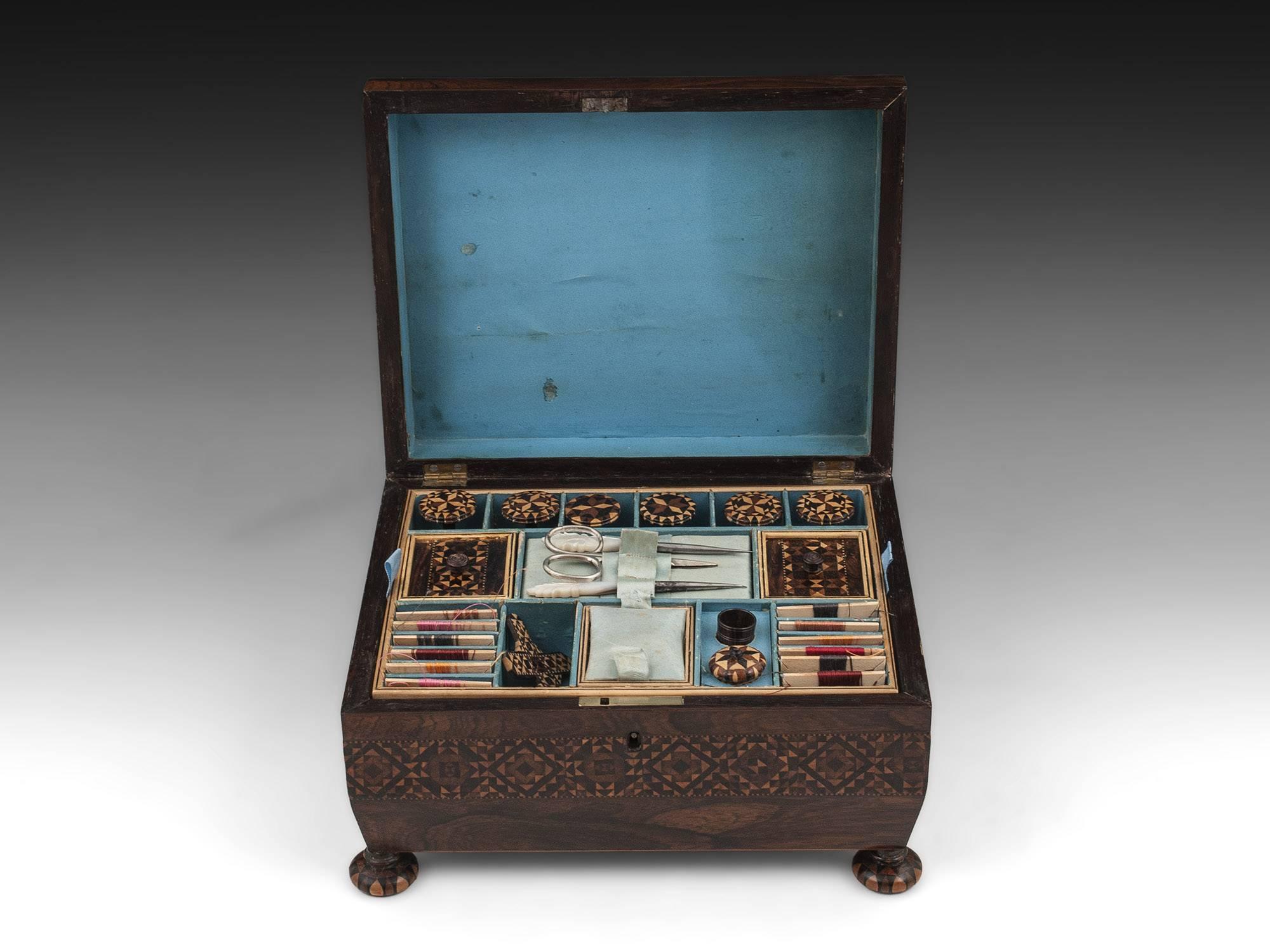 Wood Antique Tunbridge Ware Sewing Box, 19th Century
