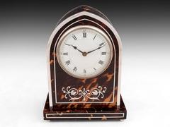 Edwardian Tortoiseshell and Silver Mantle Clock