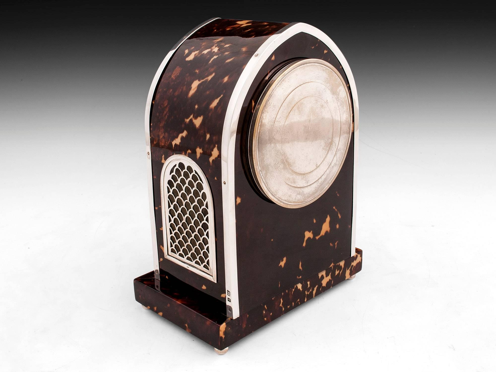 20th Century Edwardian Tortoiseshell and Silver Mantle Clock For Sale