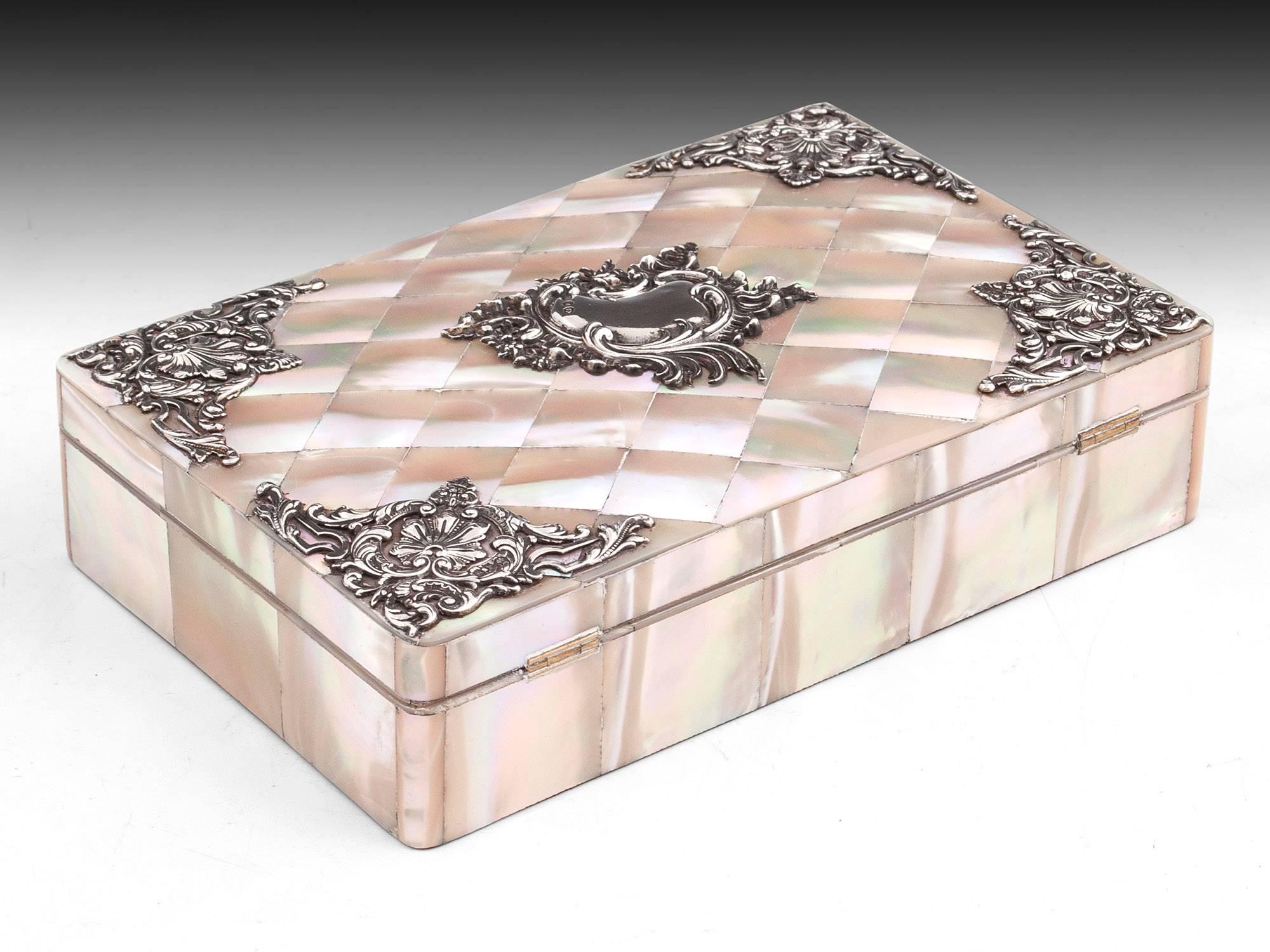 British 19th Century Mother of Pearl & Silver Jewelry Box