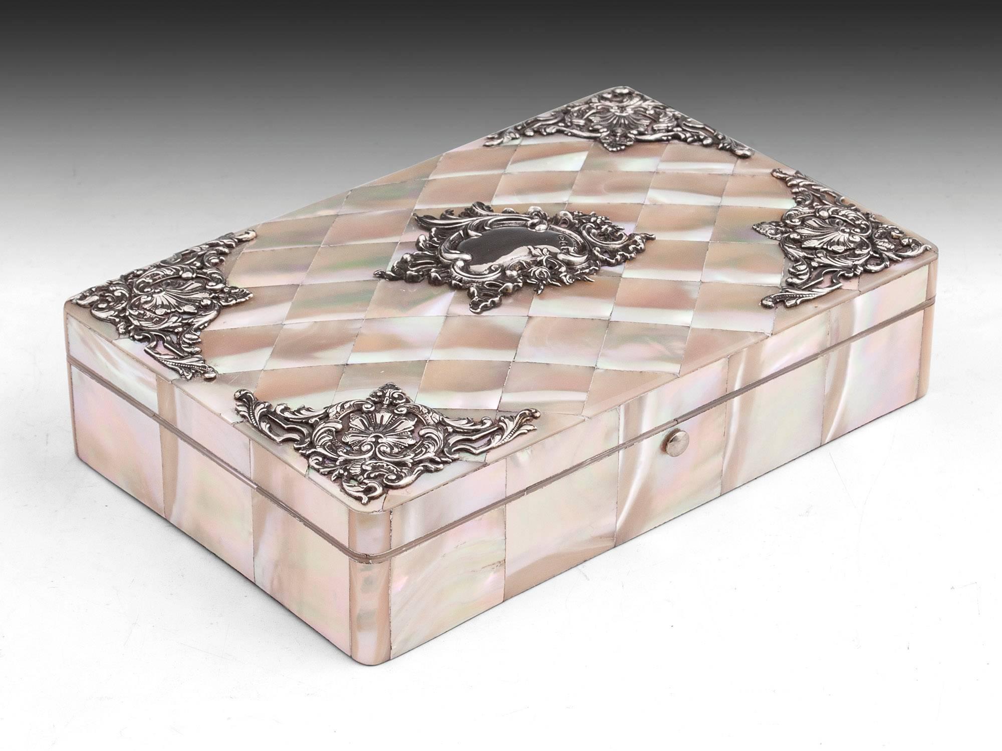 Victorian 19th Century Mother of Pearl & Silver Jewelry Box