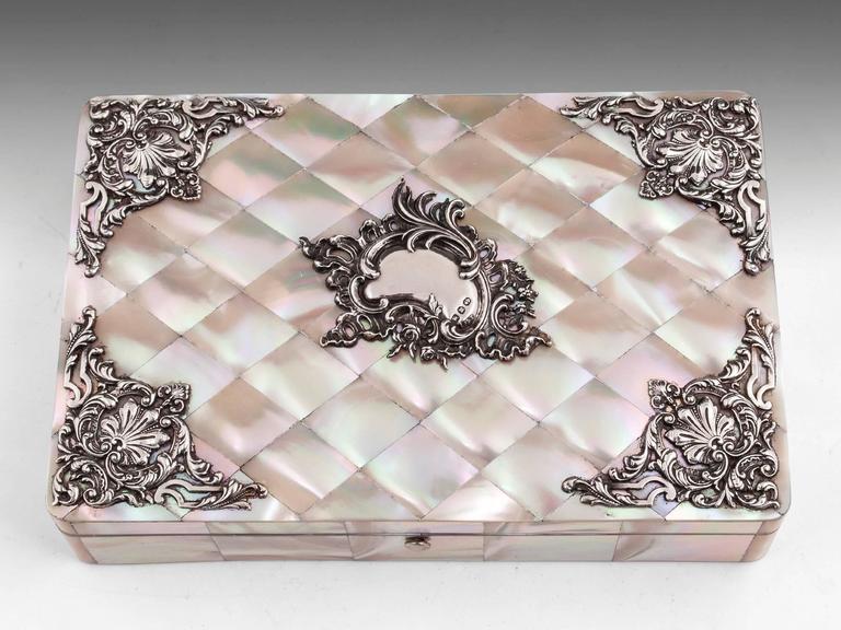 19th Century Mother of Pearl and Silver Jewelry Box For Sale at 1stdibs