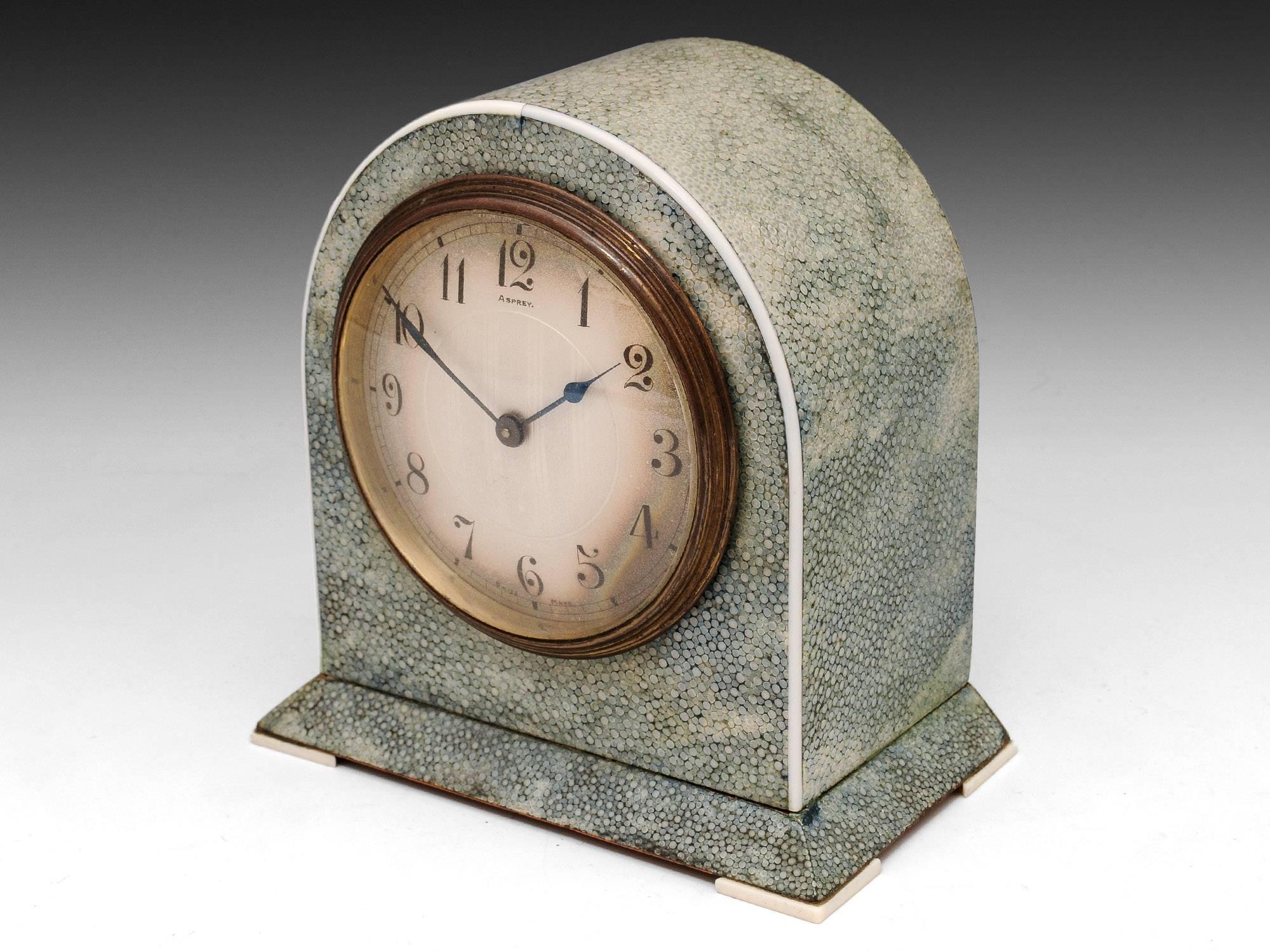 20th Century Art Deco Asprey Shagreen Clock