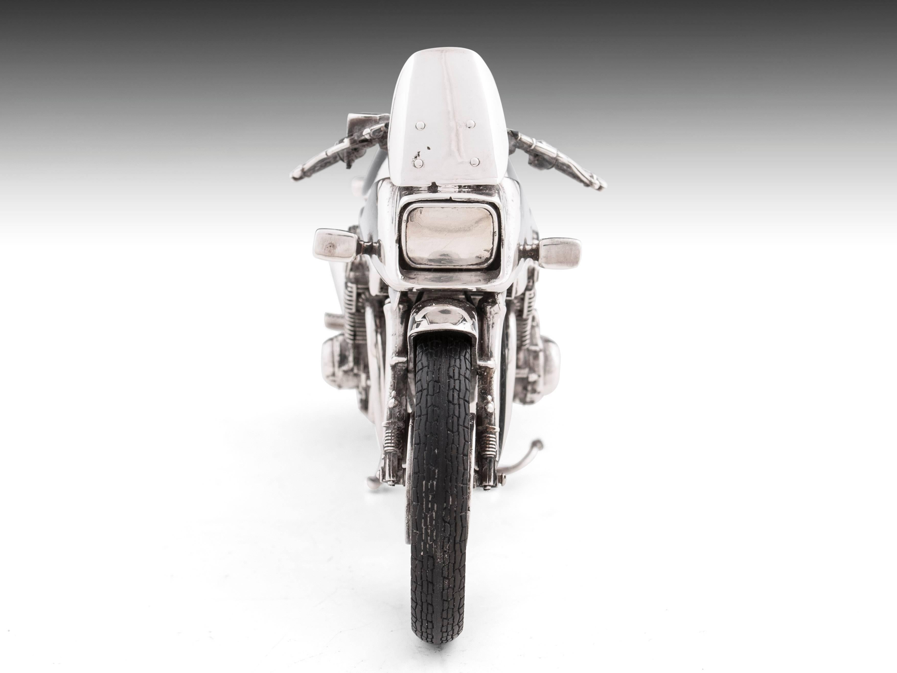 Italian Sterling Silver Scale Model Suzuki Katana Motorcyle For Sale