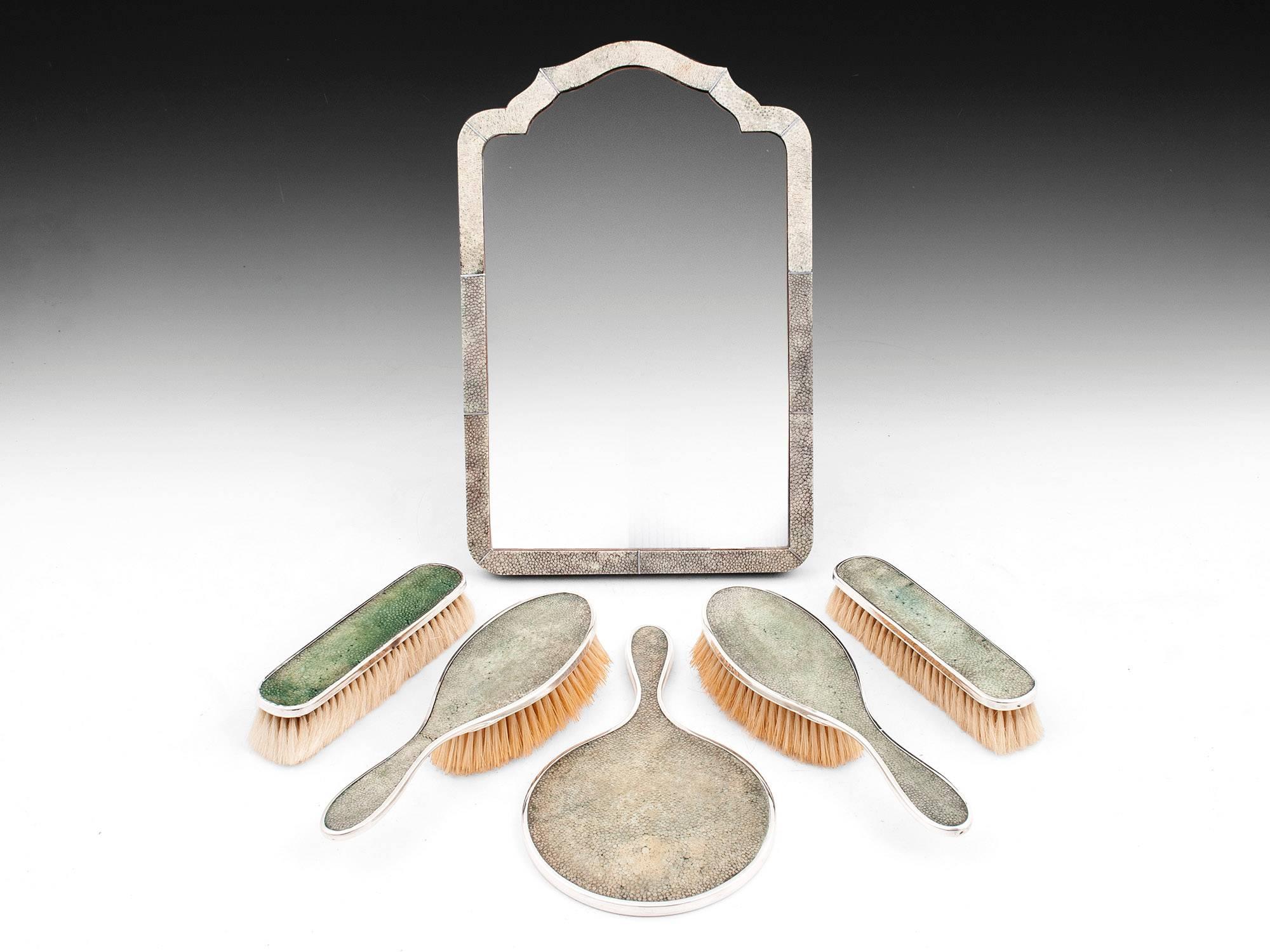 Art Deco Shagreen Brush and Mirror Dresser Set by Horton & Allday For Sale 1
