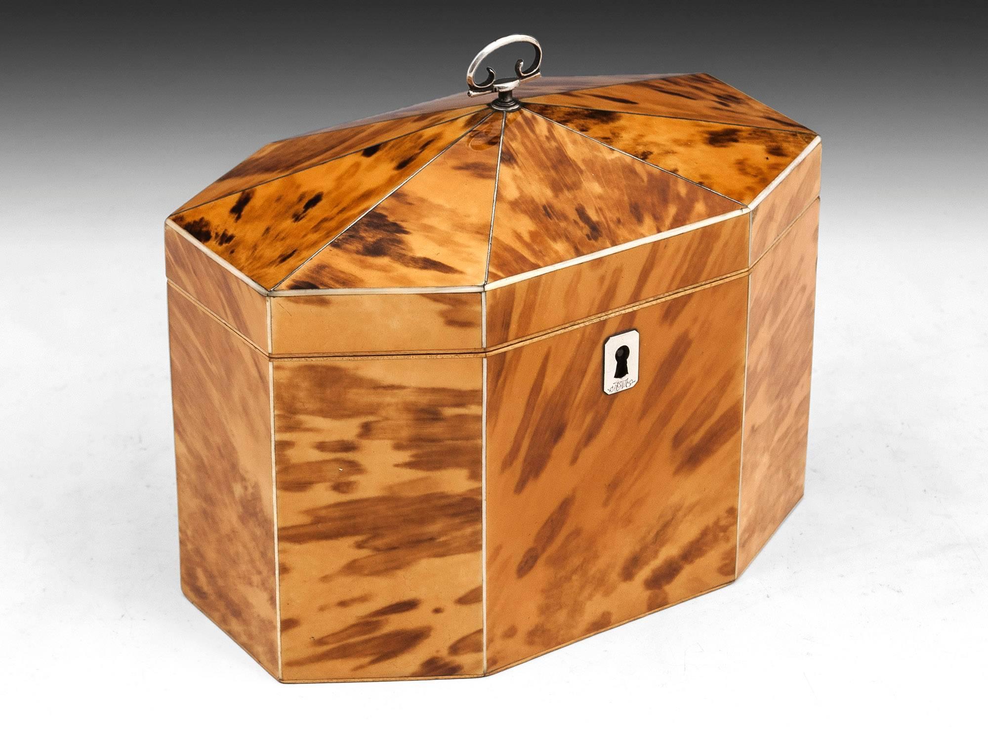 George III Georgian Blonde Tortoiseshell Tea Caddy