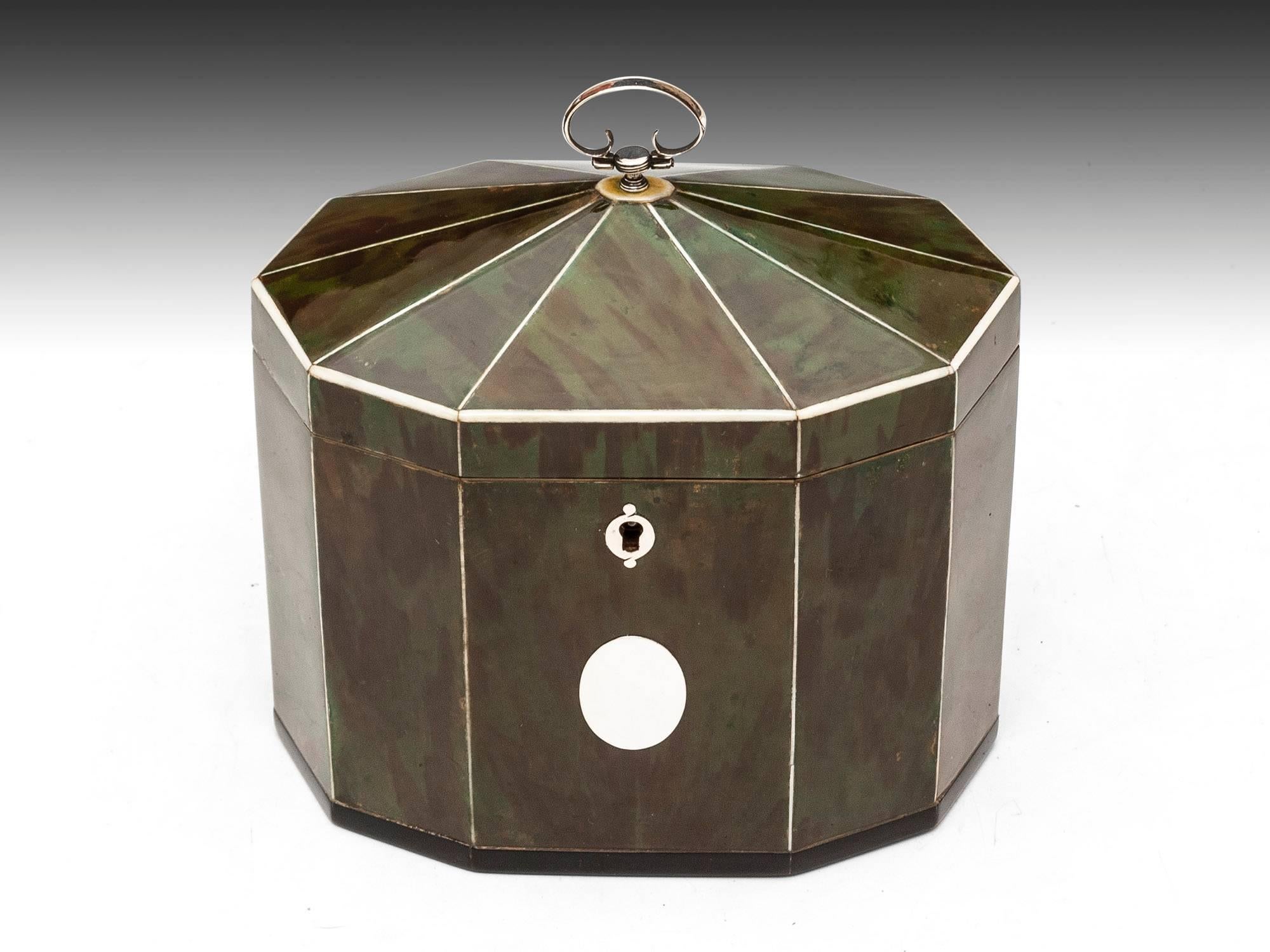 British Green Tortoiseshell Tea Caddy