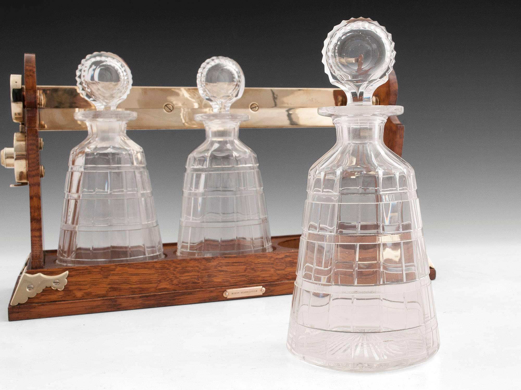 19th Century Victorian Betjemann's Oak Decanter Tantalus 3