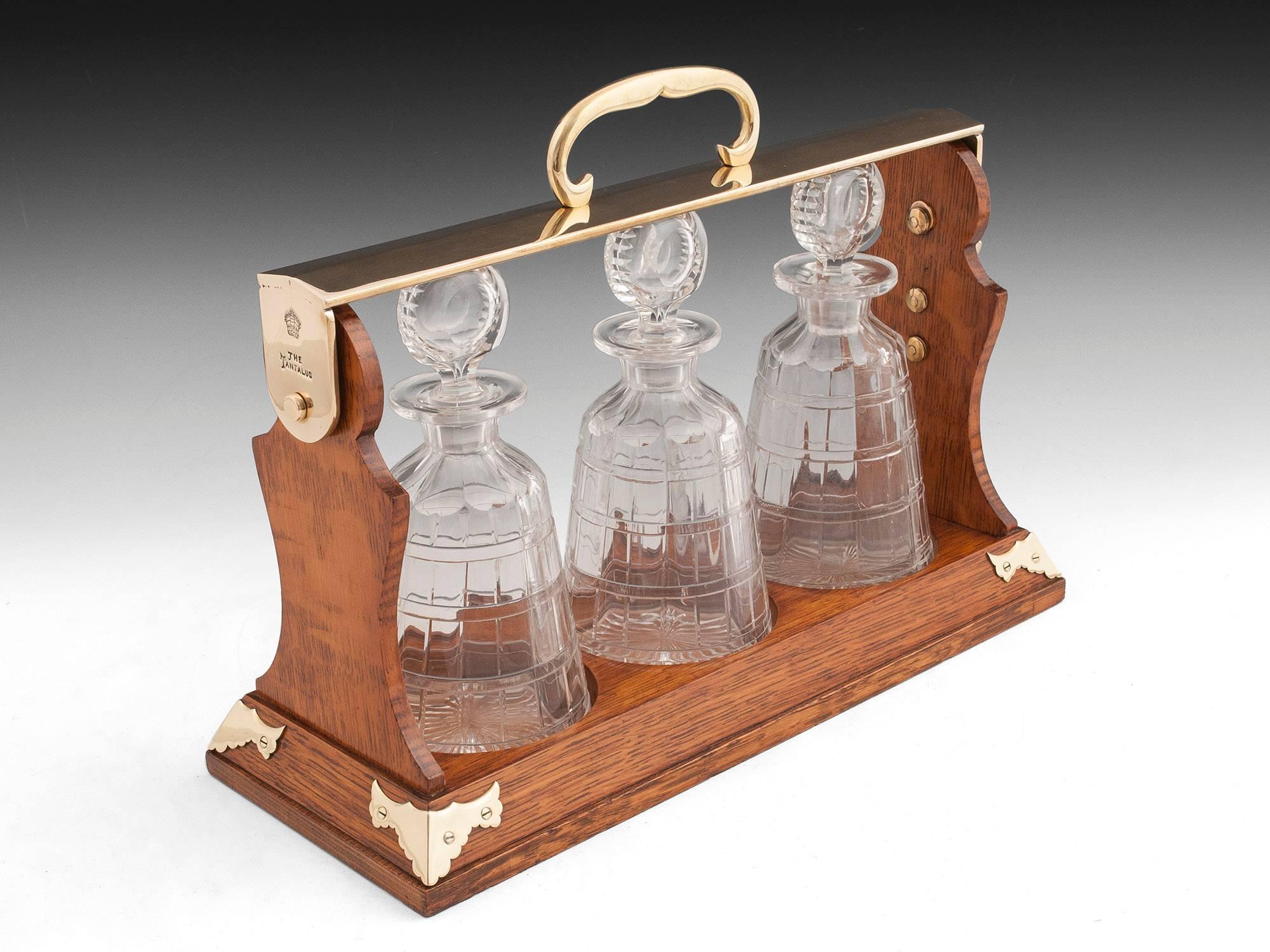 British 19th Century Victorian Betjemann's Oak Decanter Tantalus