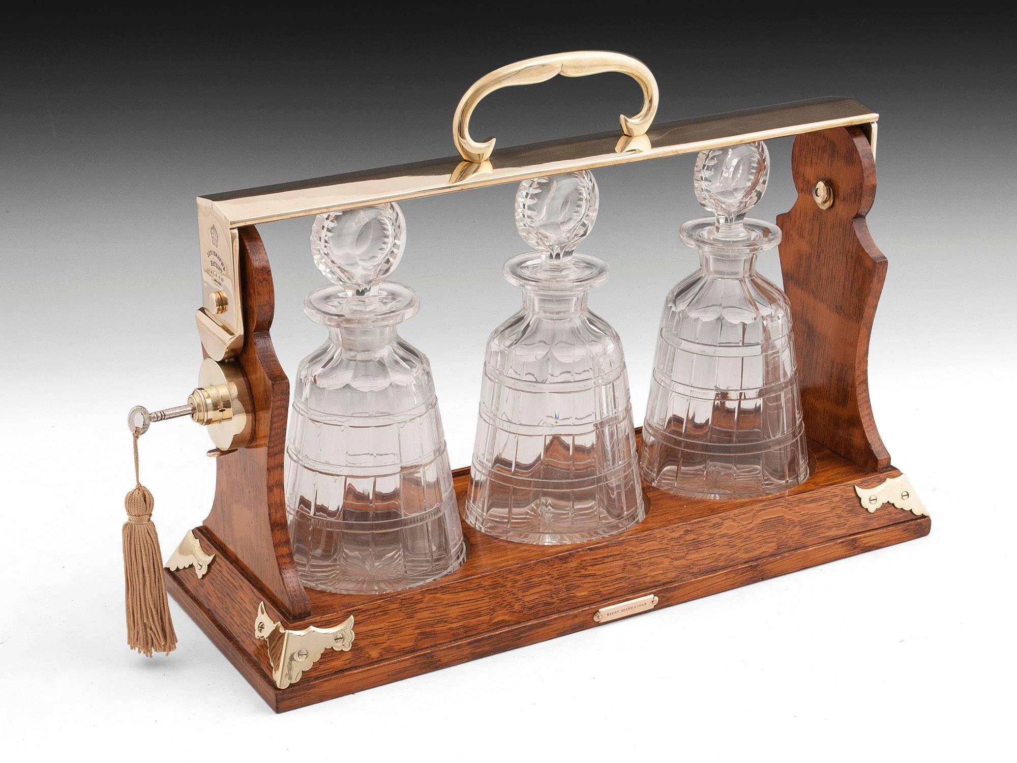 19th Century Victorian Betjemann's Oak Decanter Tantalus 5