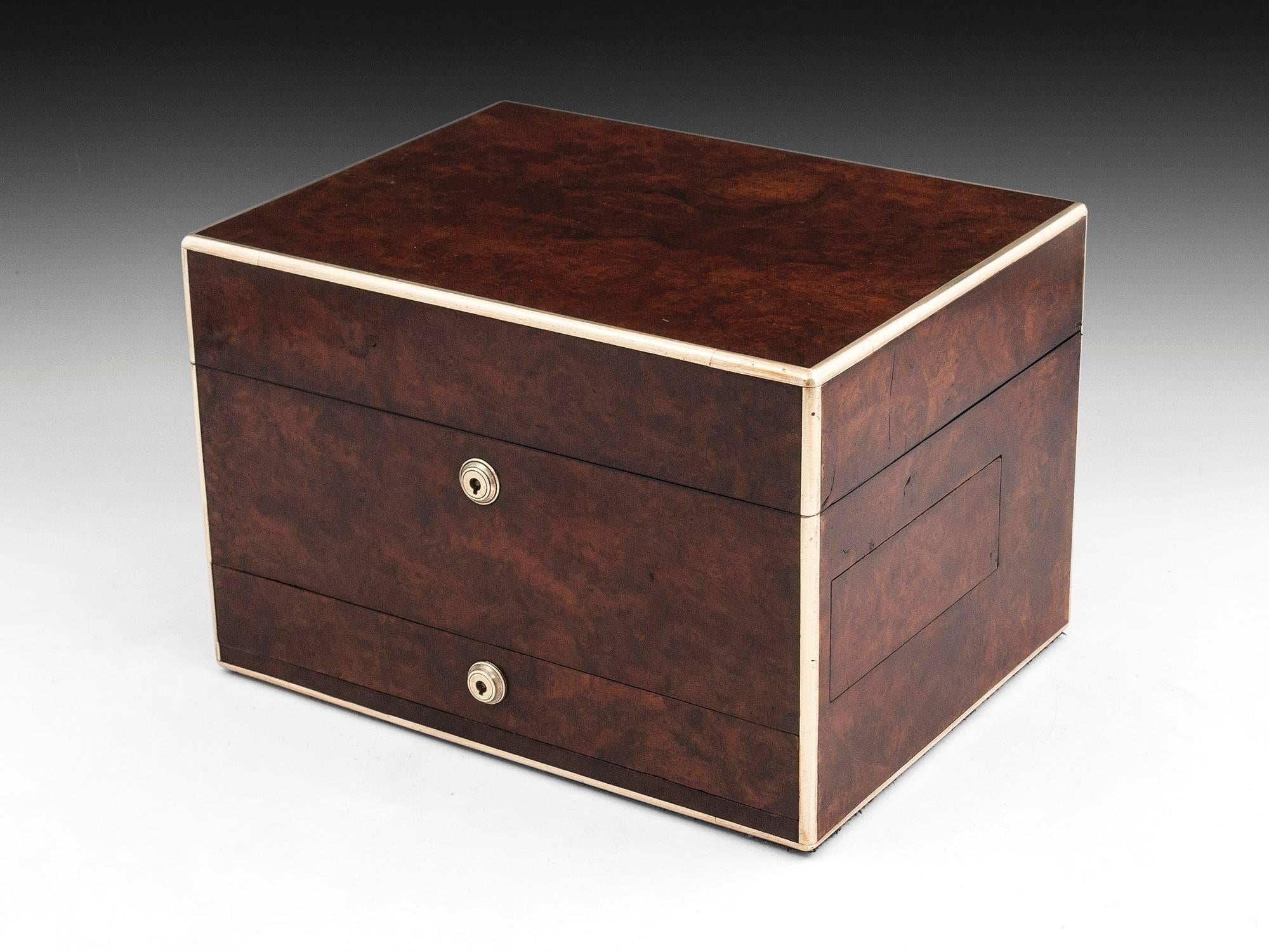 British Antique Burr Walnut Jewelry Box