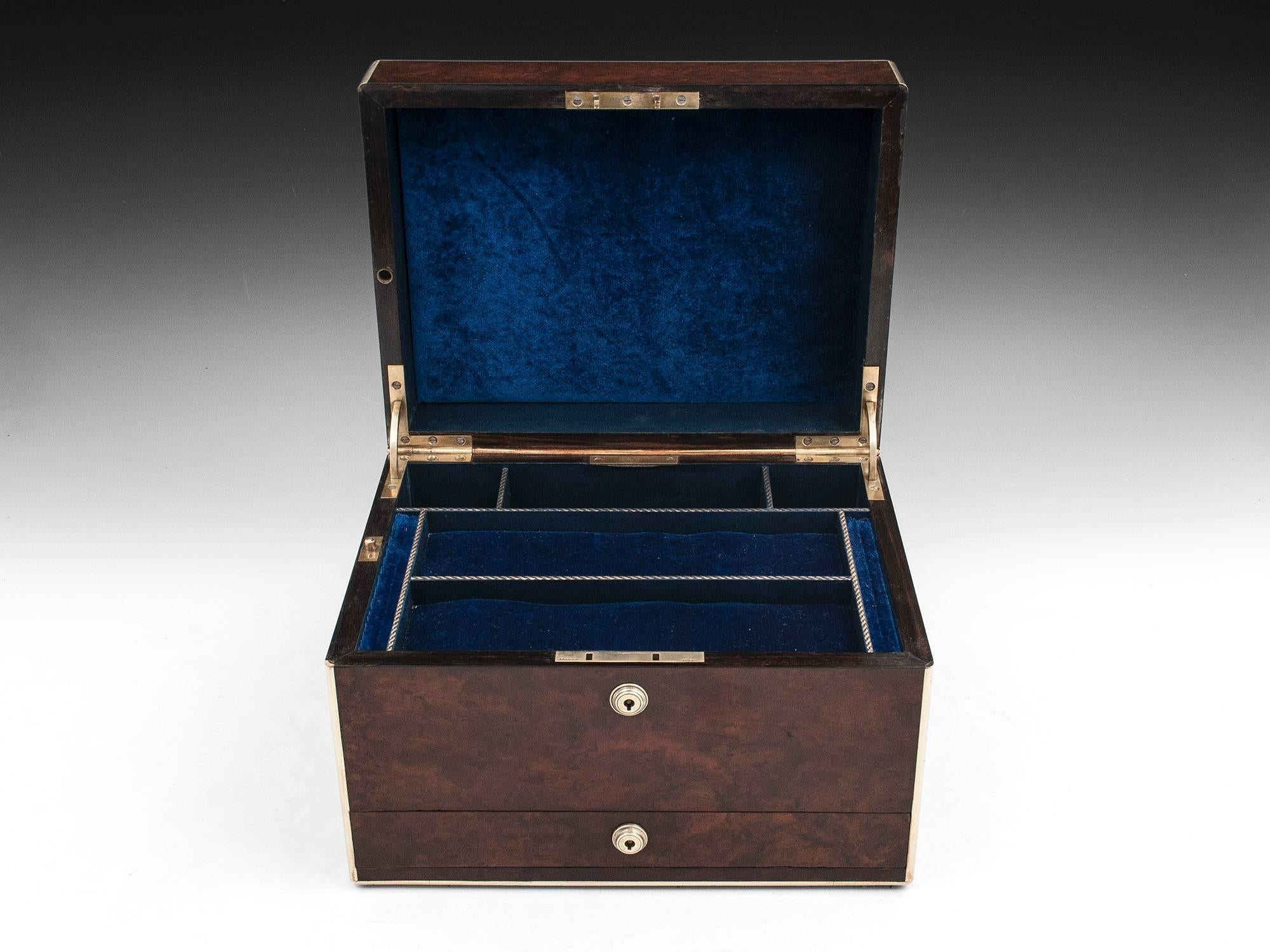 19th Century Antique Burr Walnut Jewelry Box