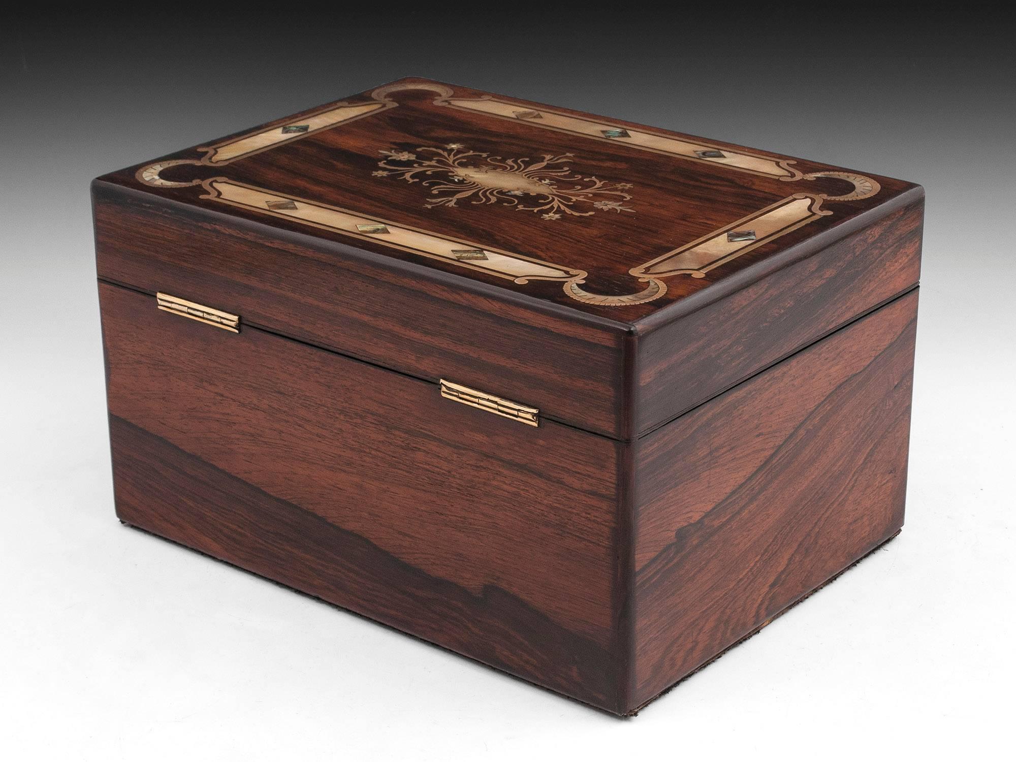 19th Century Rosewood Jewelry Box In Excellent Condition In Northampton, United Kingdom