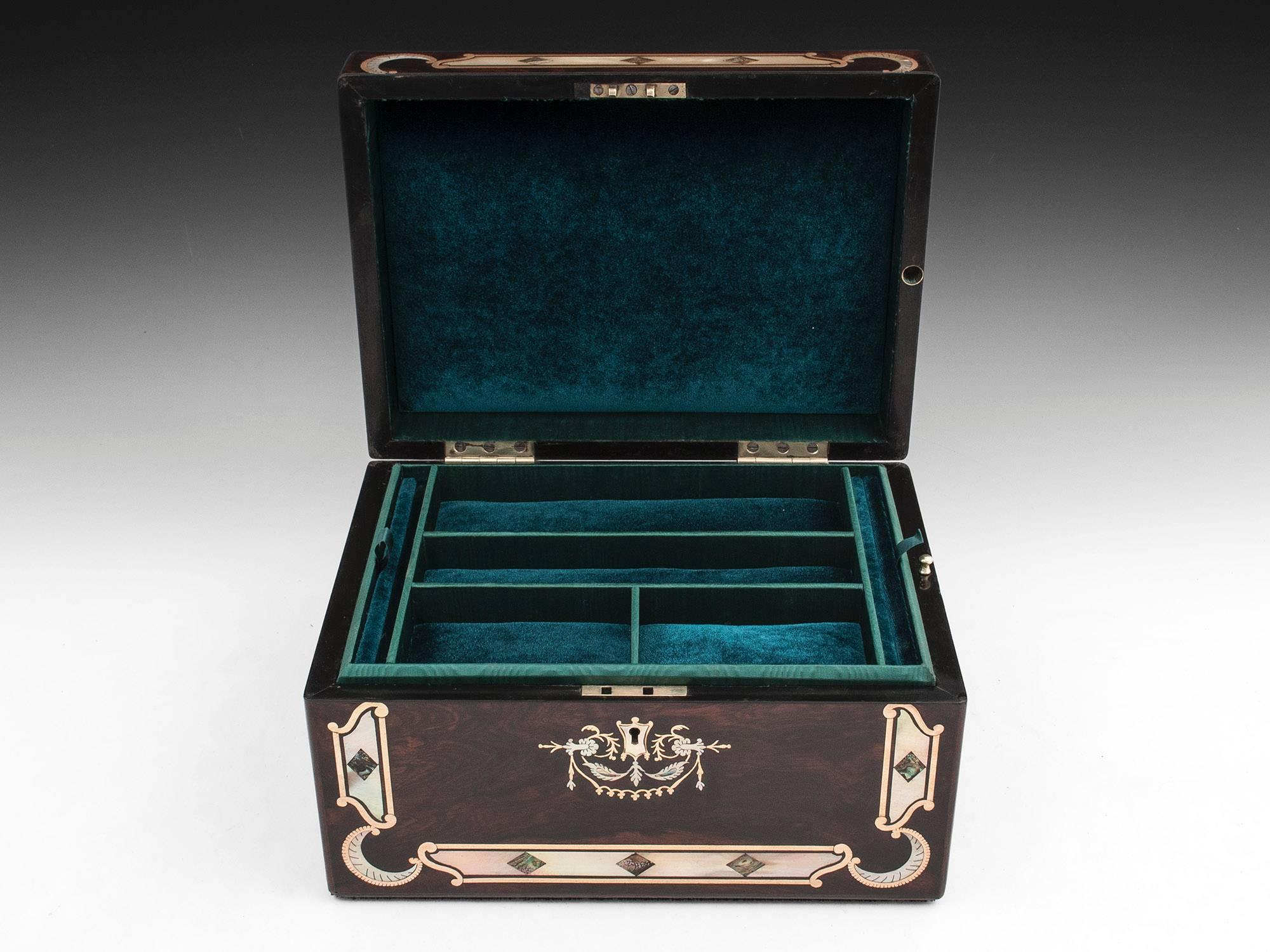 Mother-of-Pearl 19th Century Rosewood Jewelry Box