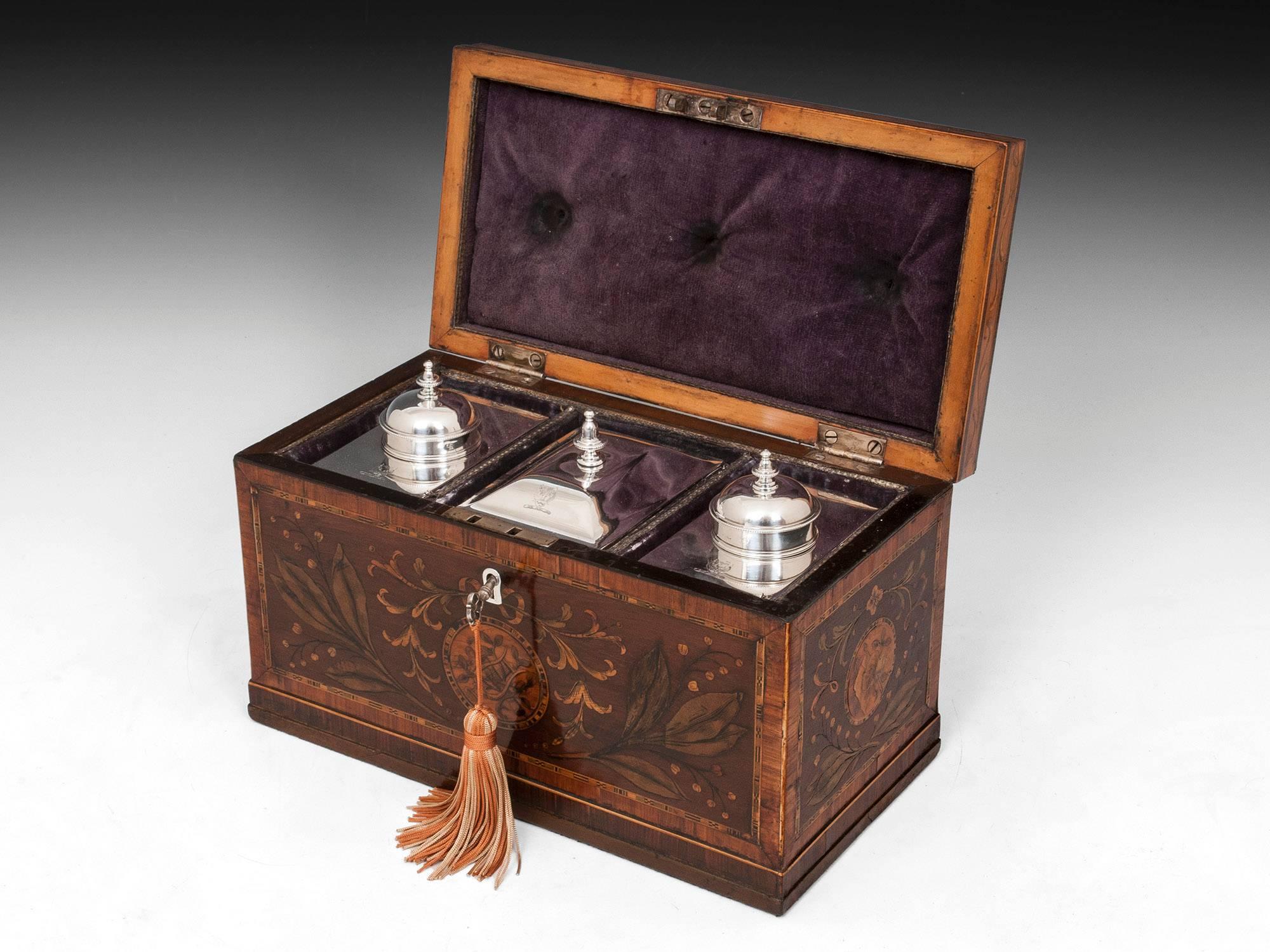 Antique Georgian Harewood Silver Tea Chest Tea Caddy 2