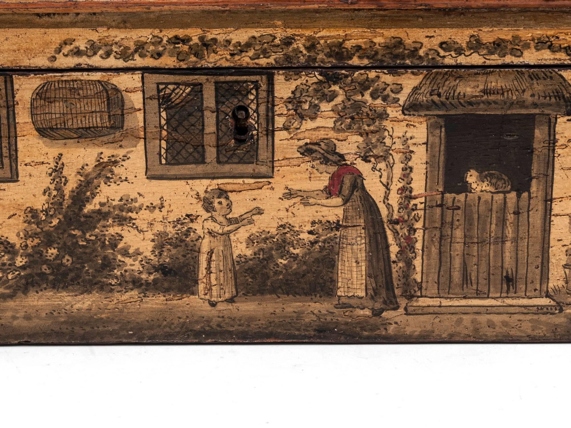 British Antique Sycamore Tunbridge Ware Cottage Sewing Box