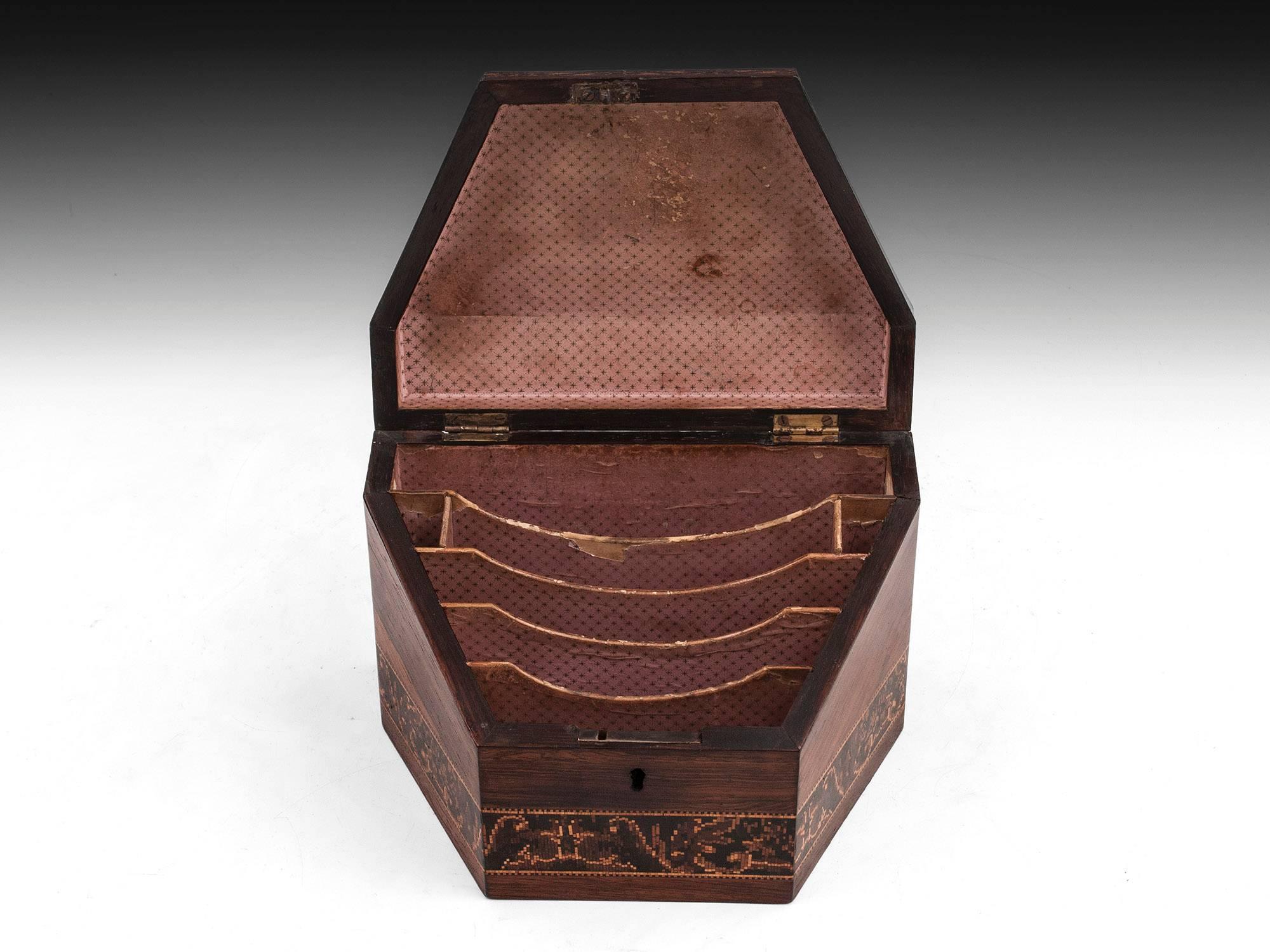 19th Century Antique Flame Mahogany Tunbridge Ware Stationery Box