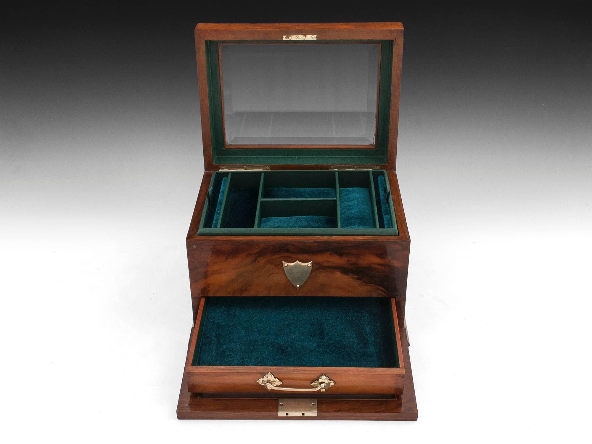 Antique Glazed Walnut Jewellery Box 2