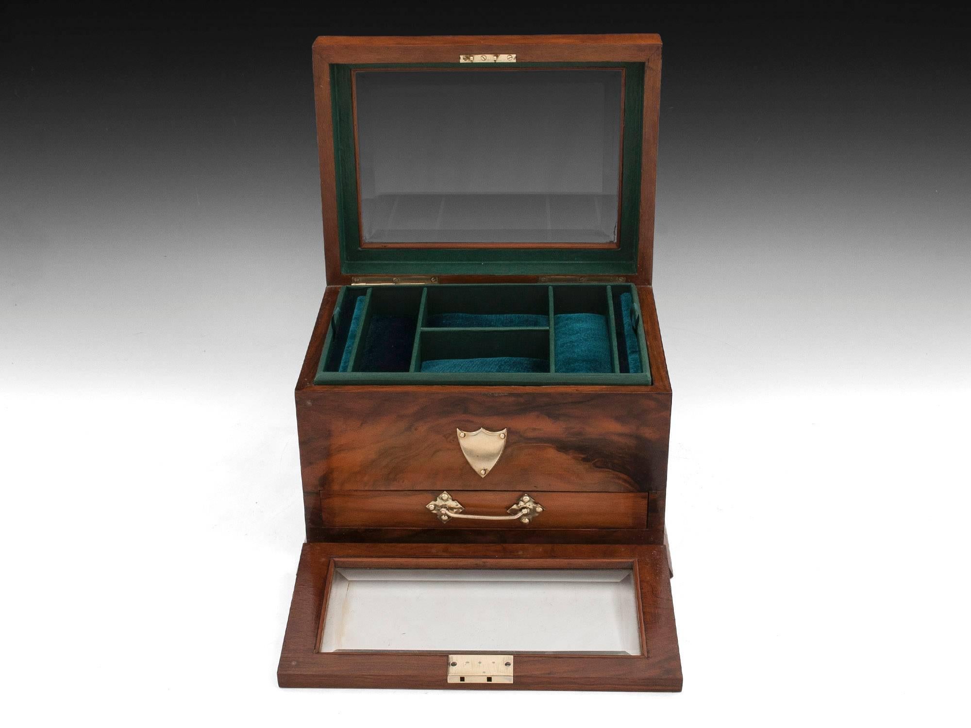 Antique Glazed Walnut Jewellery Box 1