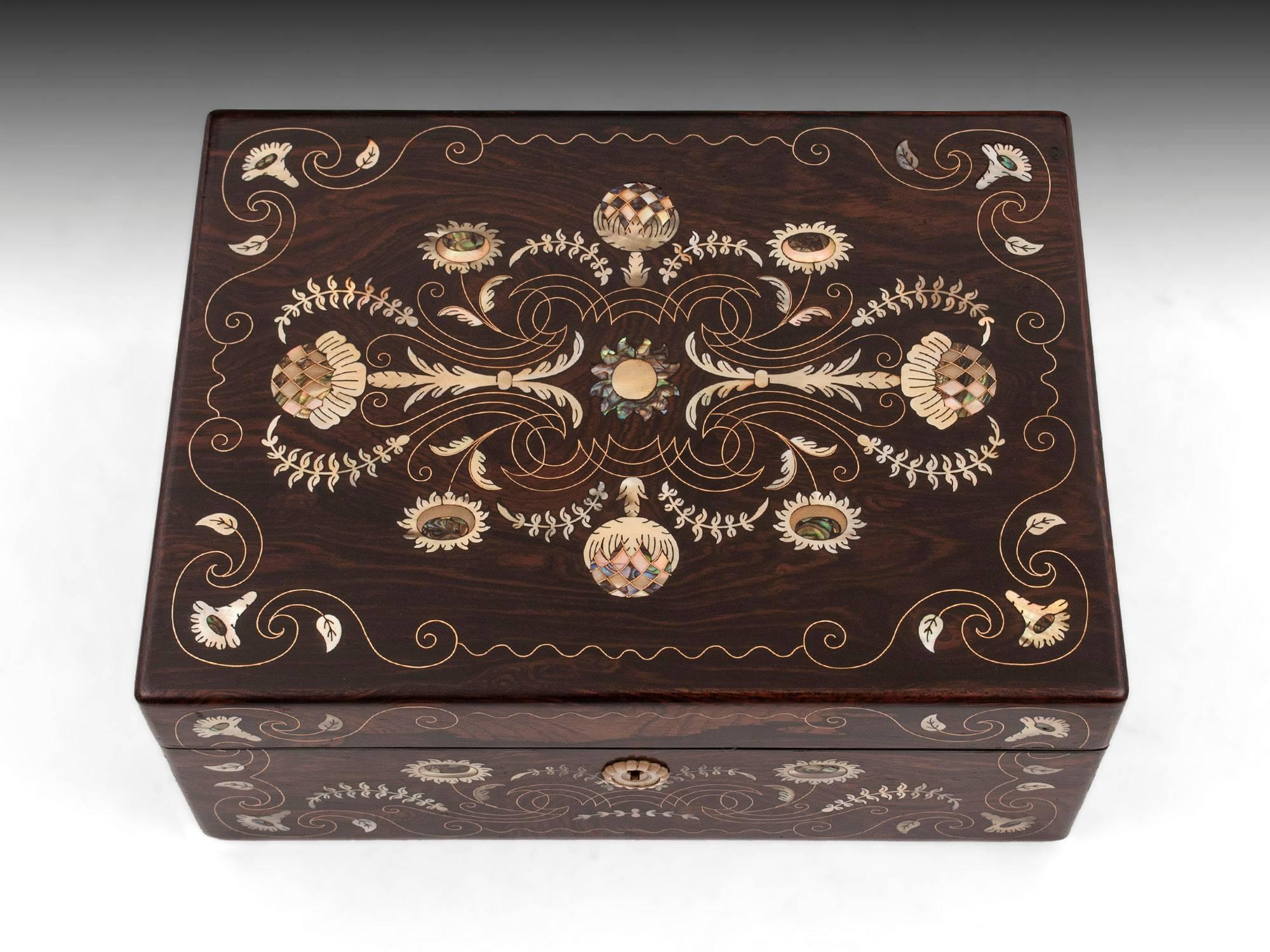 British Antique Rosewood Jewelry Box