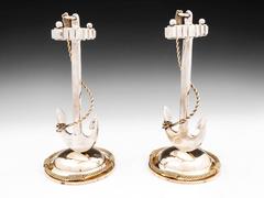 20th Century Silver Plate Pair of Ships Anchors