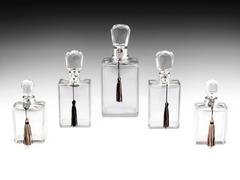Art Deco Silver Collared Glass Decanters by Hukin & Heath