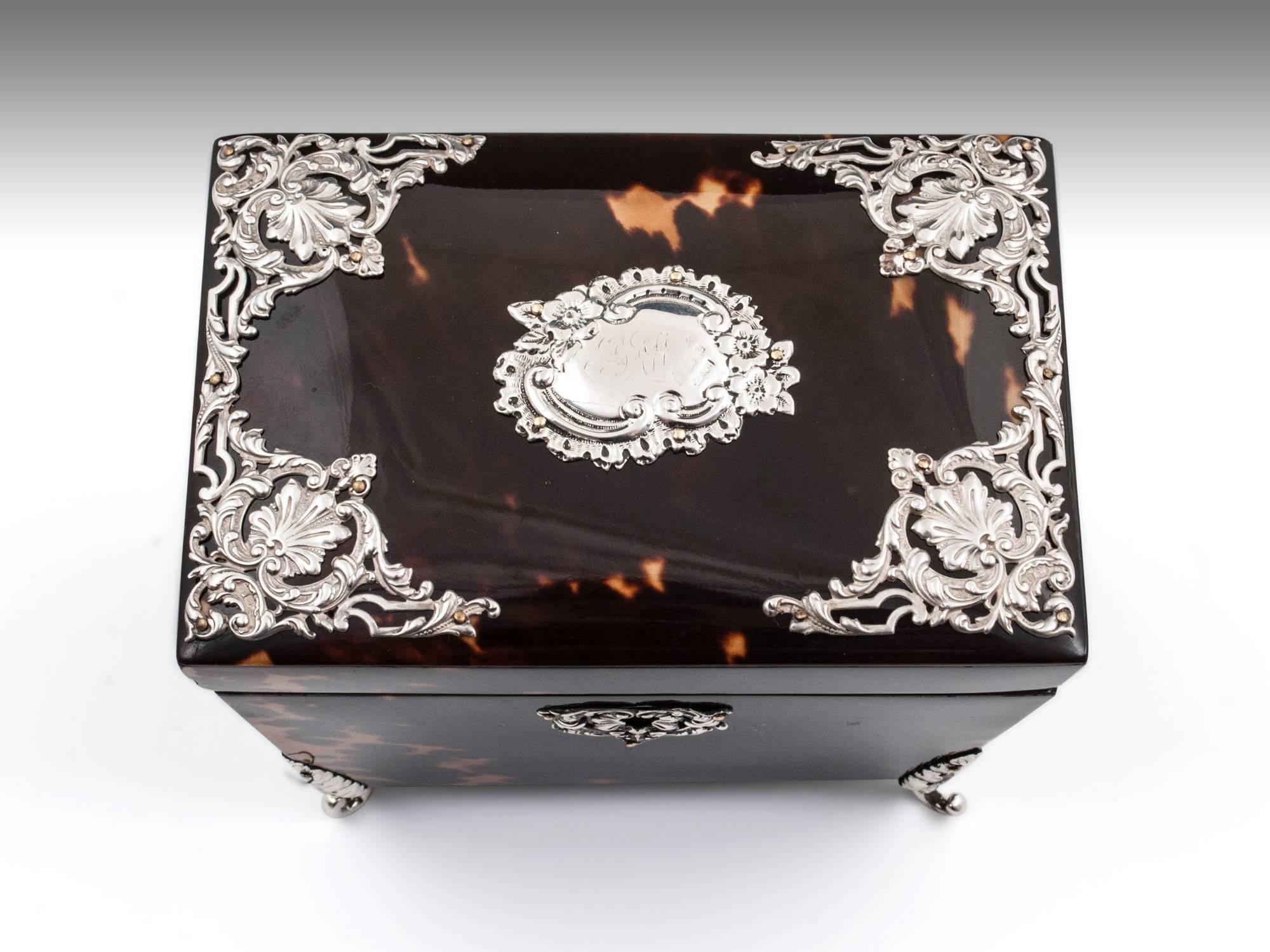 20th Century Antique Tortoiseshell and Silver Tea Caddy