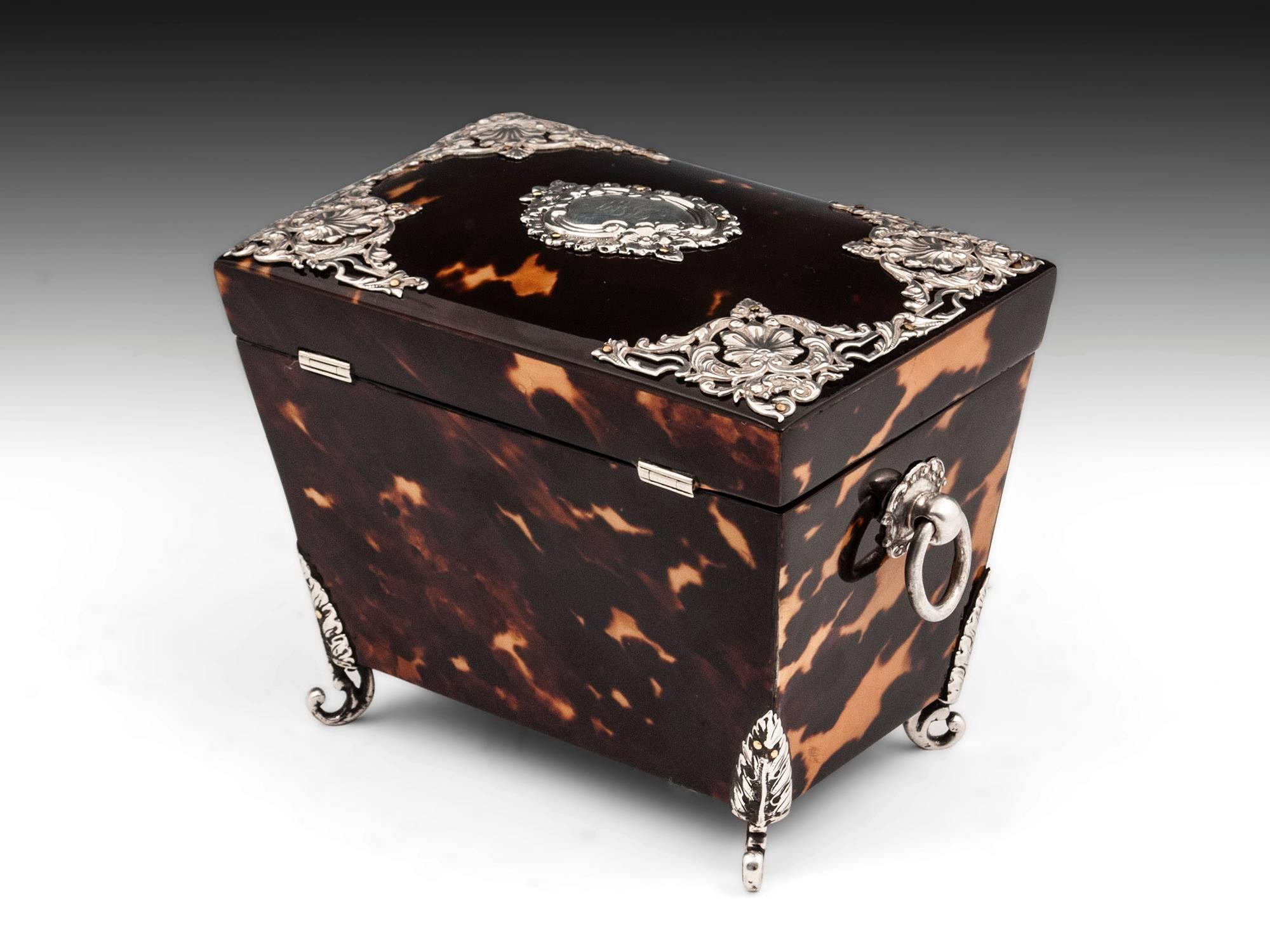 Antique Tortoiseshell and Silver Tea Caddy In Excellent Condition In Northampton, United Kingdom