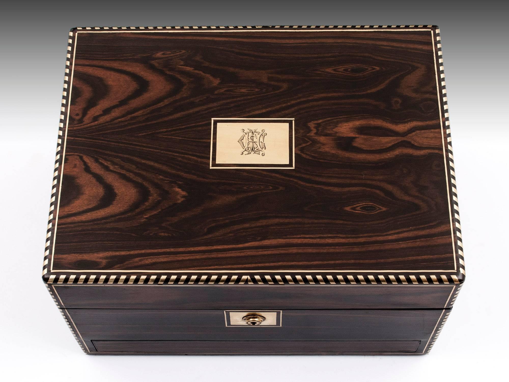 Antique Victorian Coromandel and Brass Jewelry Box  In Excellent Condition In Northampton, United Kingdom