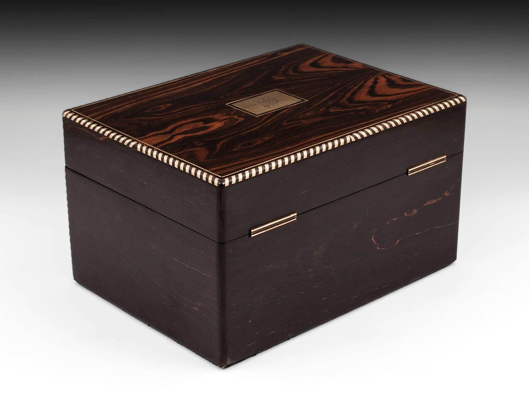 British Antique Victorian Coromandel and Brass Jewelry Box 