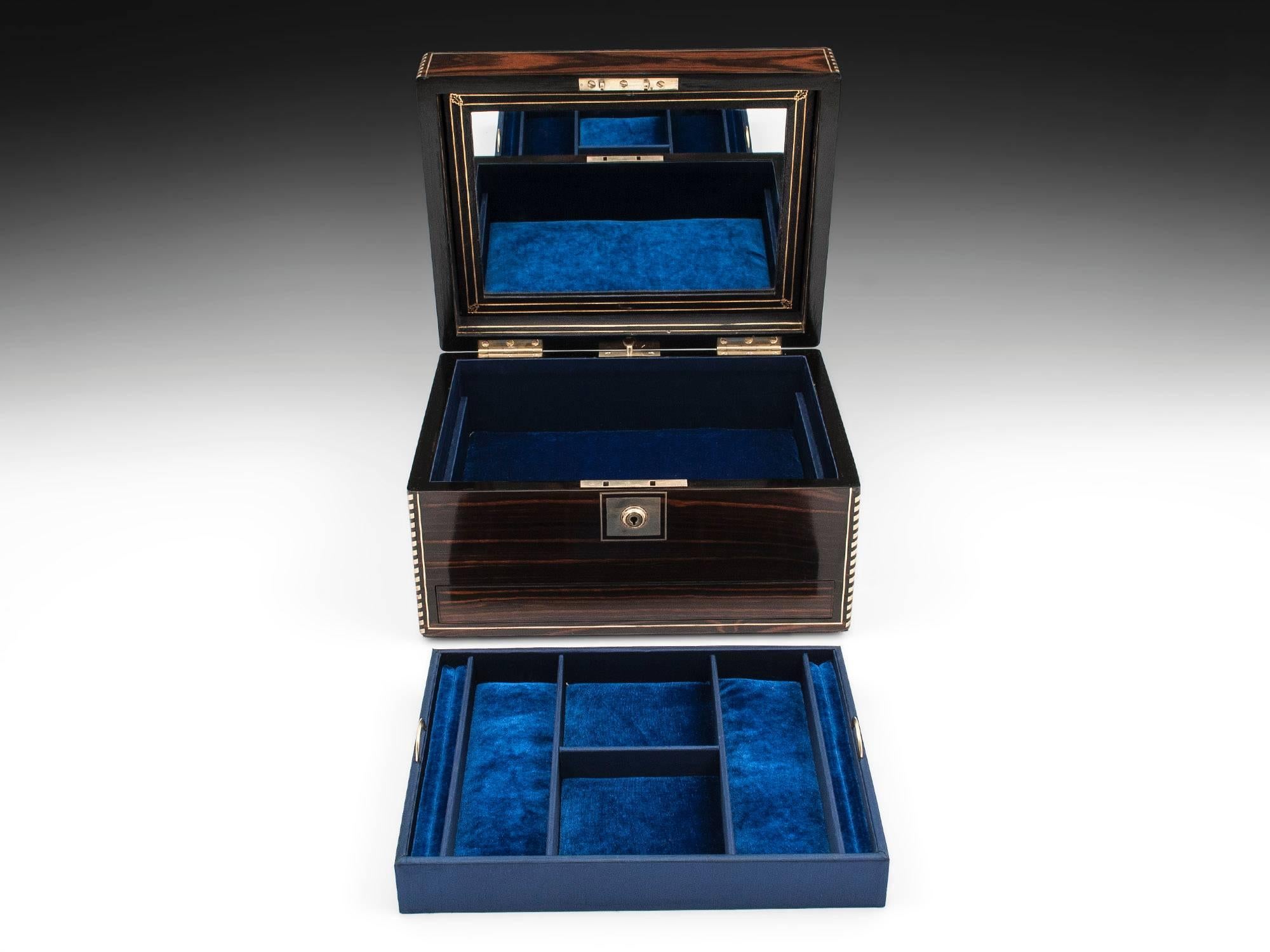 Macassar Antique Victorian Coromandel and Brass Jewelry Box 