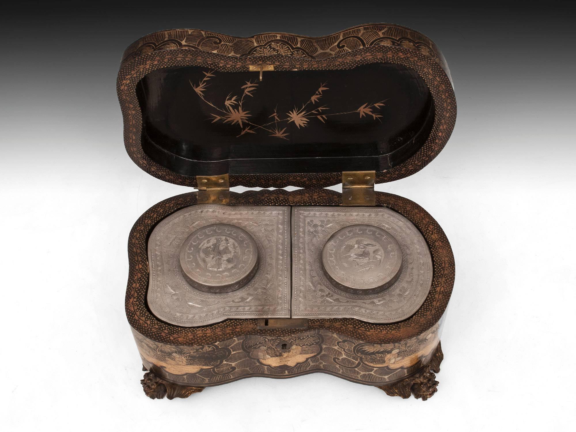 19th Century Lacquer Chinese Tea Caddy In Excellent Condition In Northampton, United Kingdom