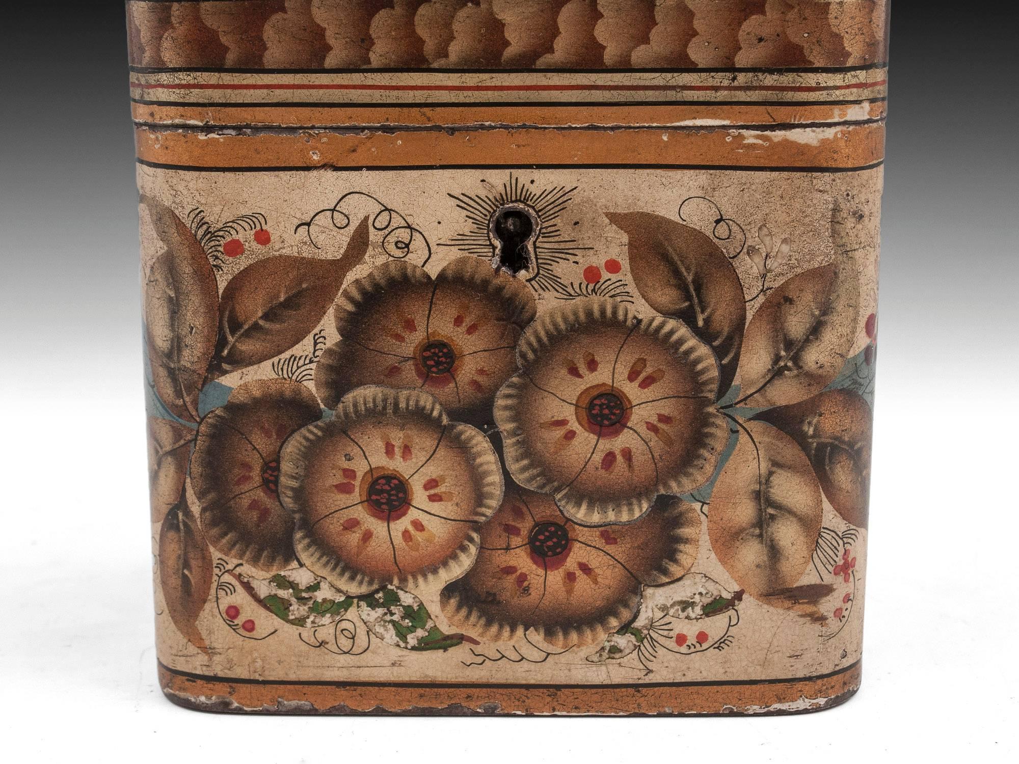 Georgian Painted Tin Toleware Tea Caddy In Excellent Condition In Northampton, United Kingdom