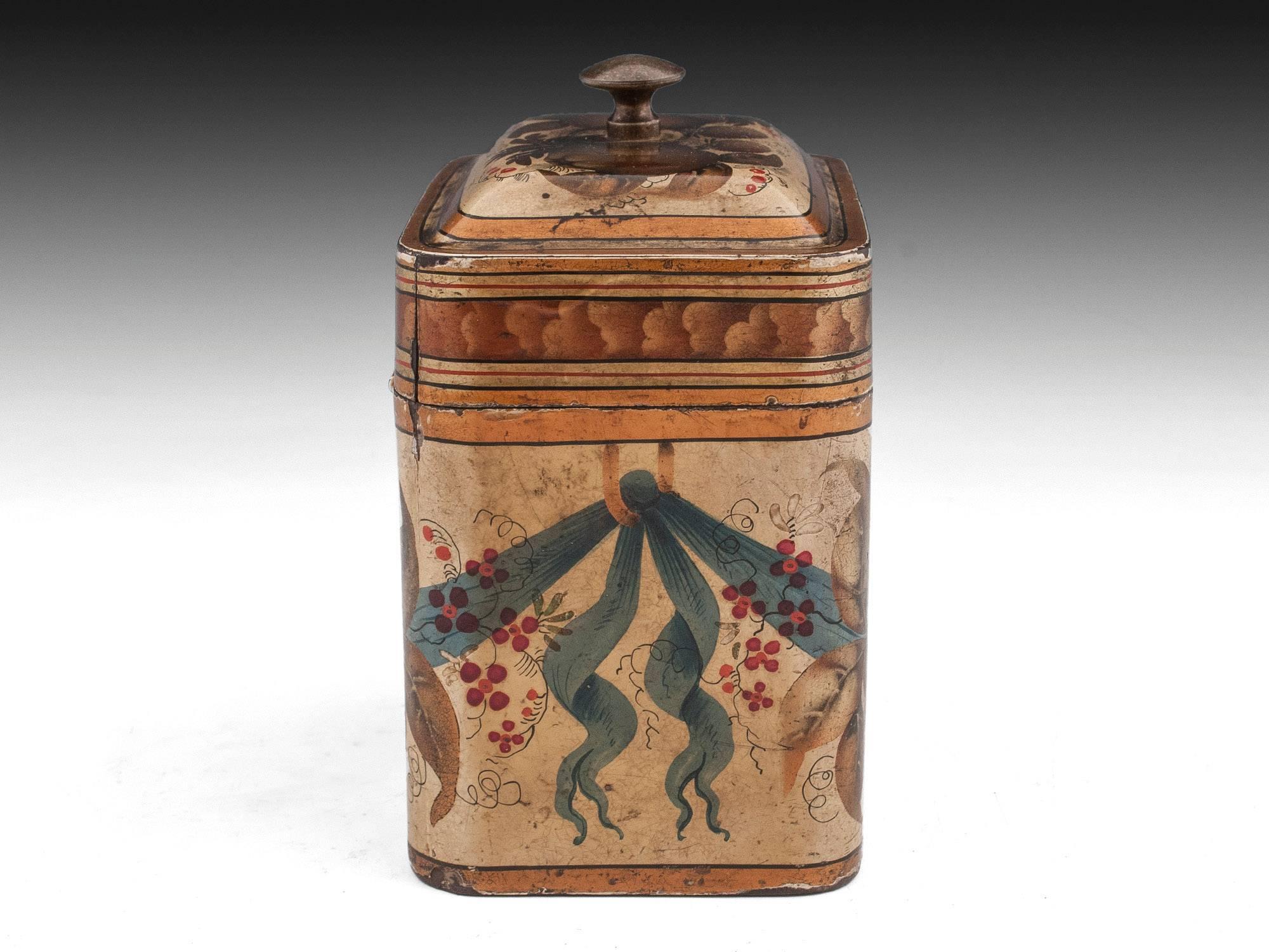19th Century Georgian Painted Tin Toleware Tea Caddy