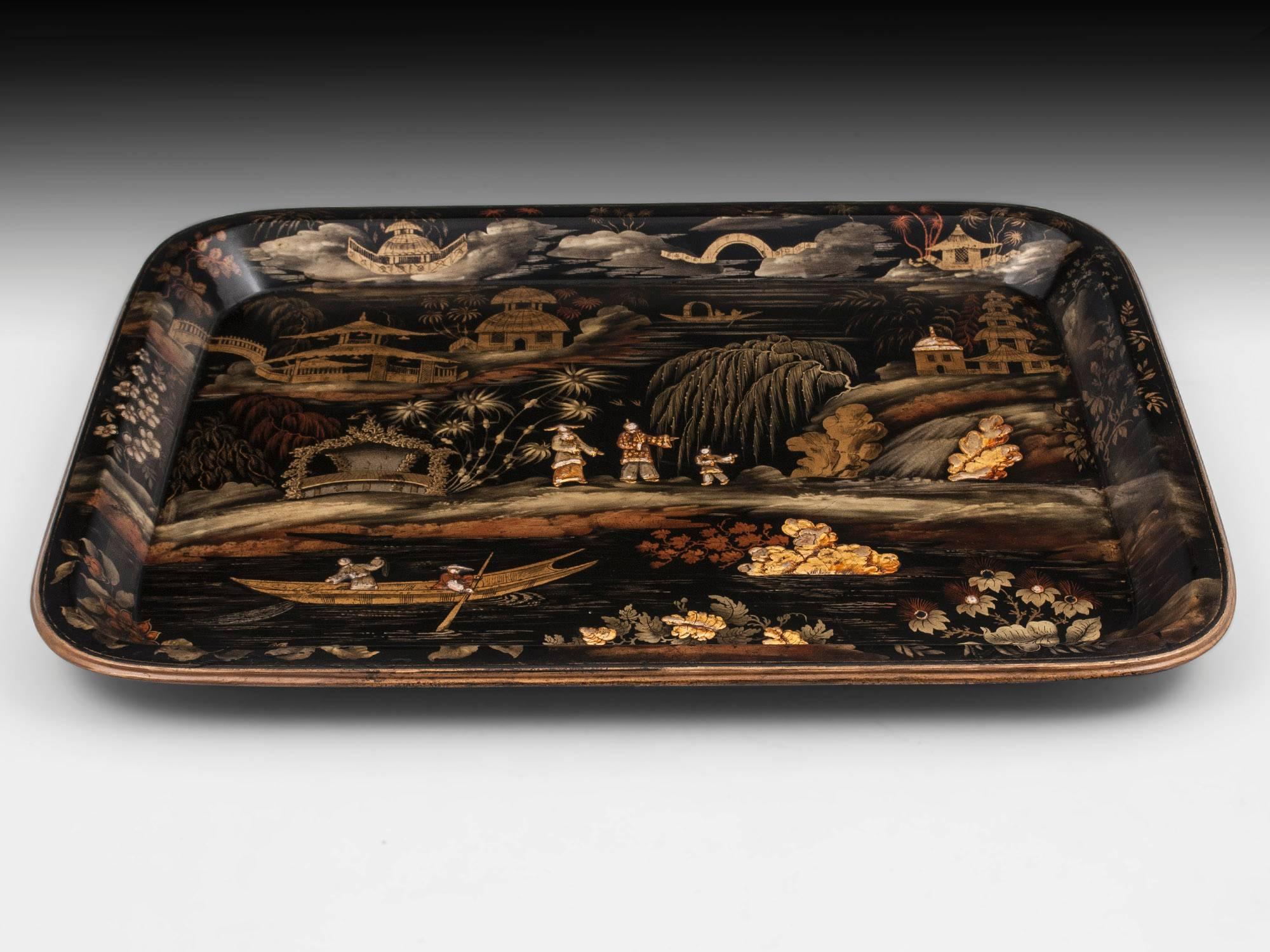 British Chinoiserie Papier Mâché Tray by Henry Clay