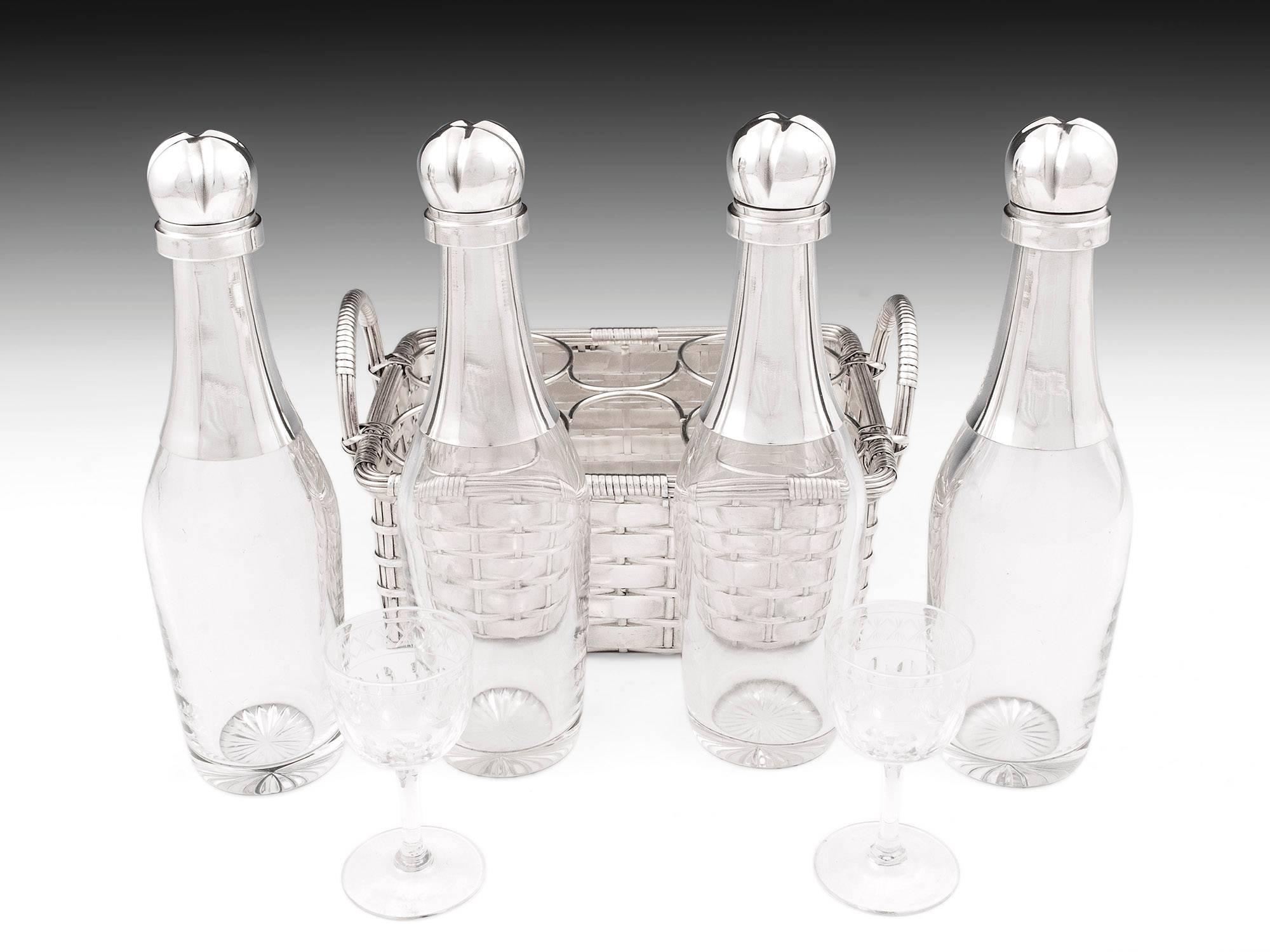 20th Century Silver-plated Art Deco Weaved Champagne Decanter Basket