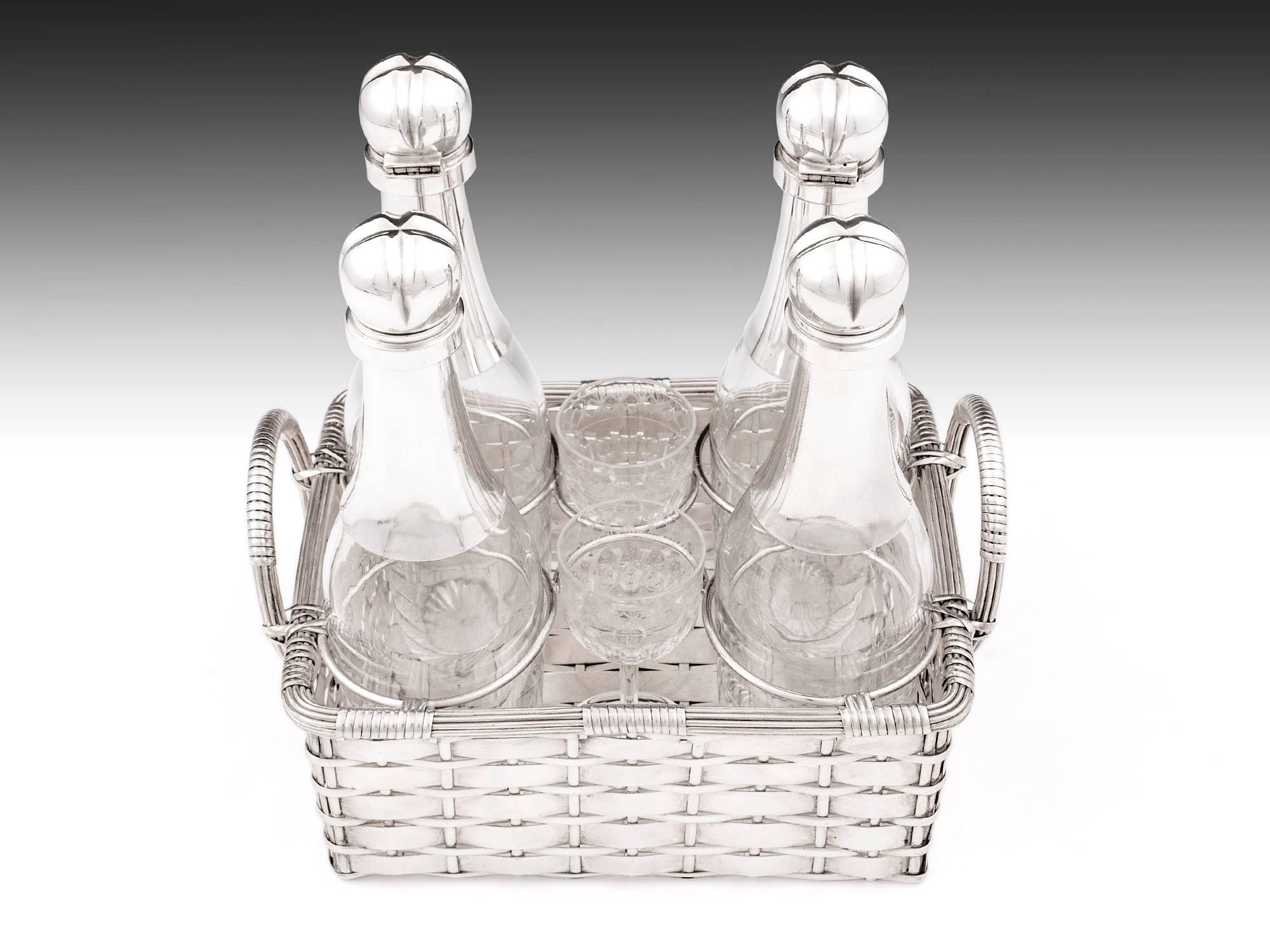 British Silver-plated Art Deco Weaved Champagne Decanter Basket