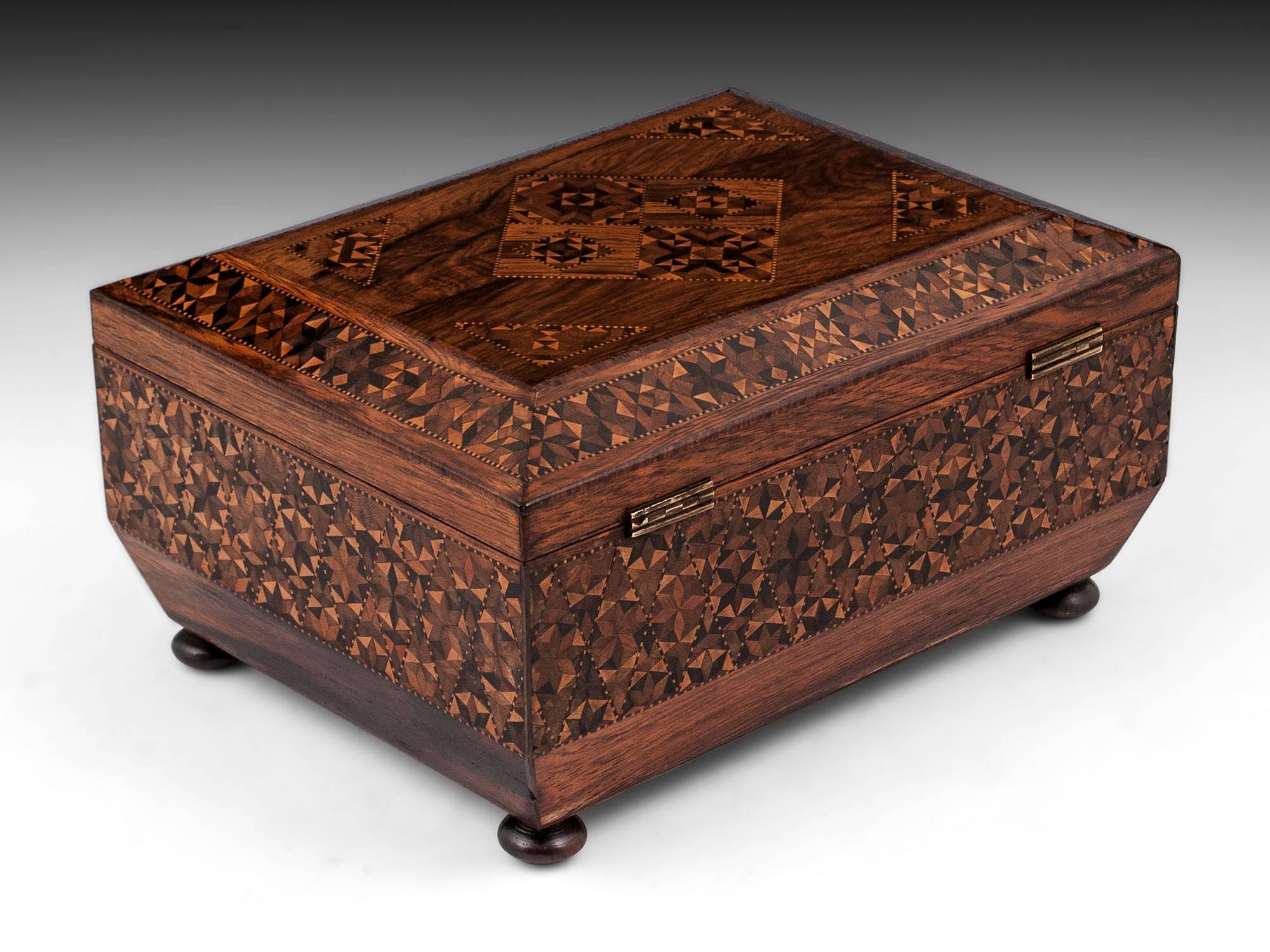 British Antique Mahogany Tunbridge Ware Sewing Box 