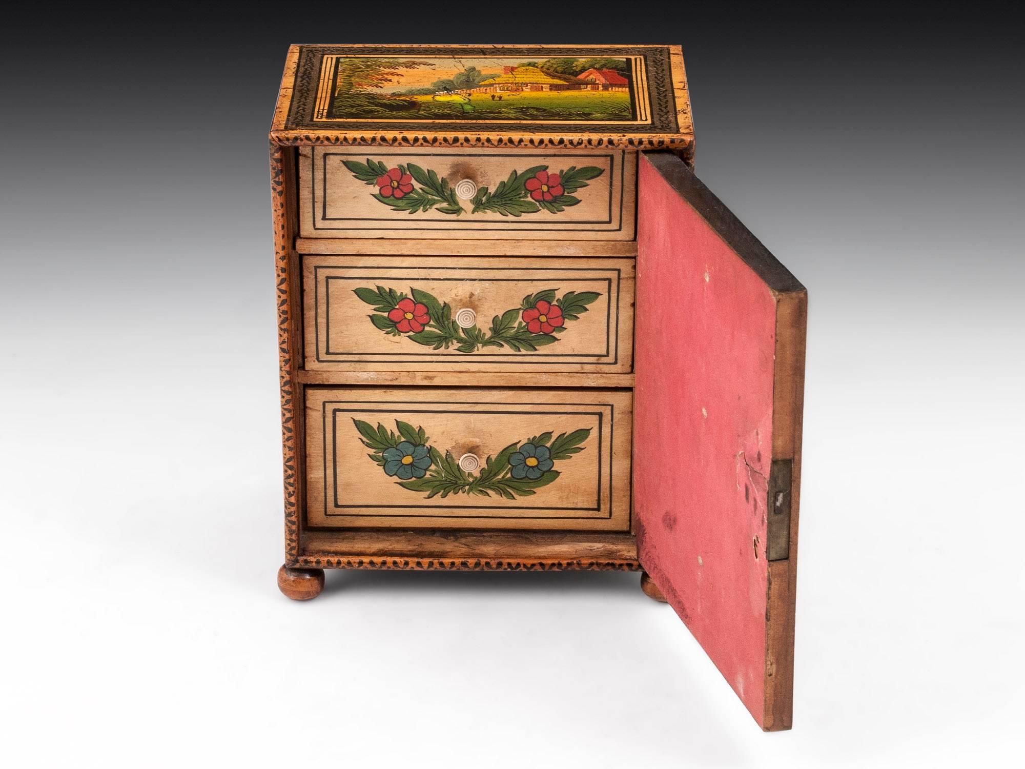 19th Century George III Painted Tunbridge Cabinet For Sale 2