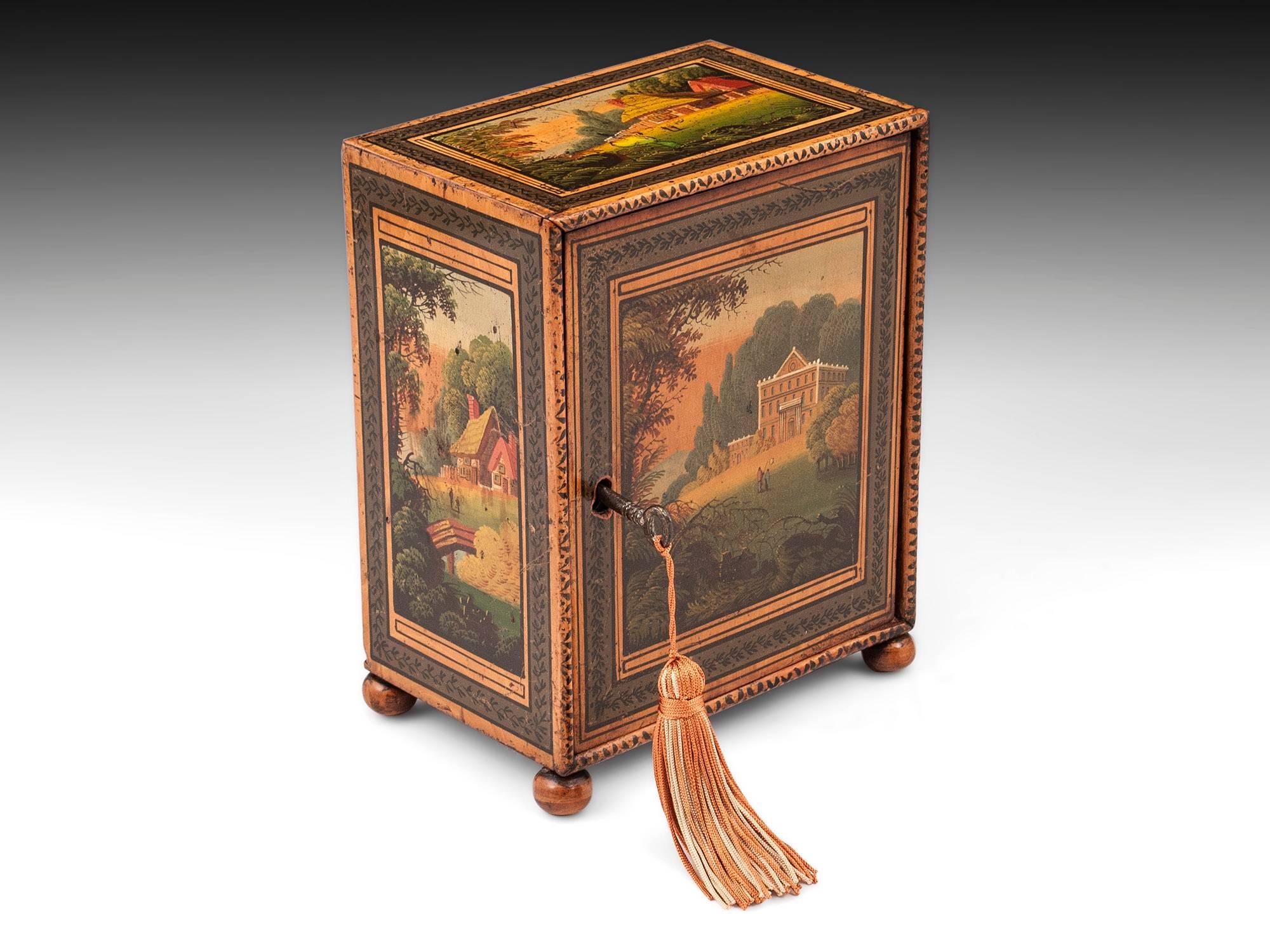 19th Century George III Painted Tunbridge Cabinet For Sale 5