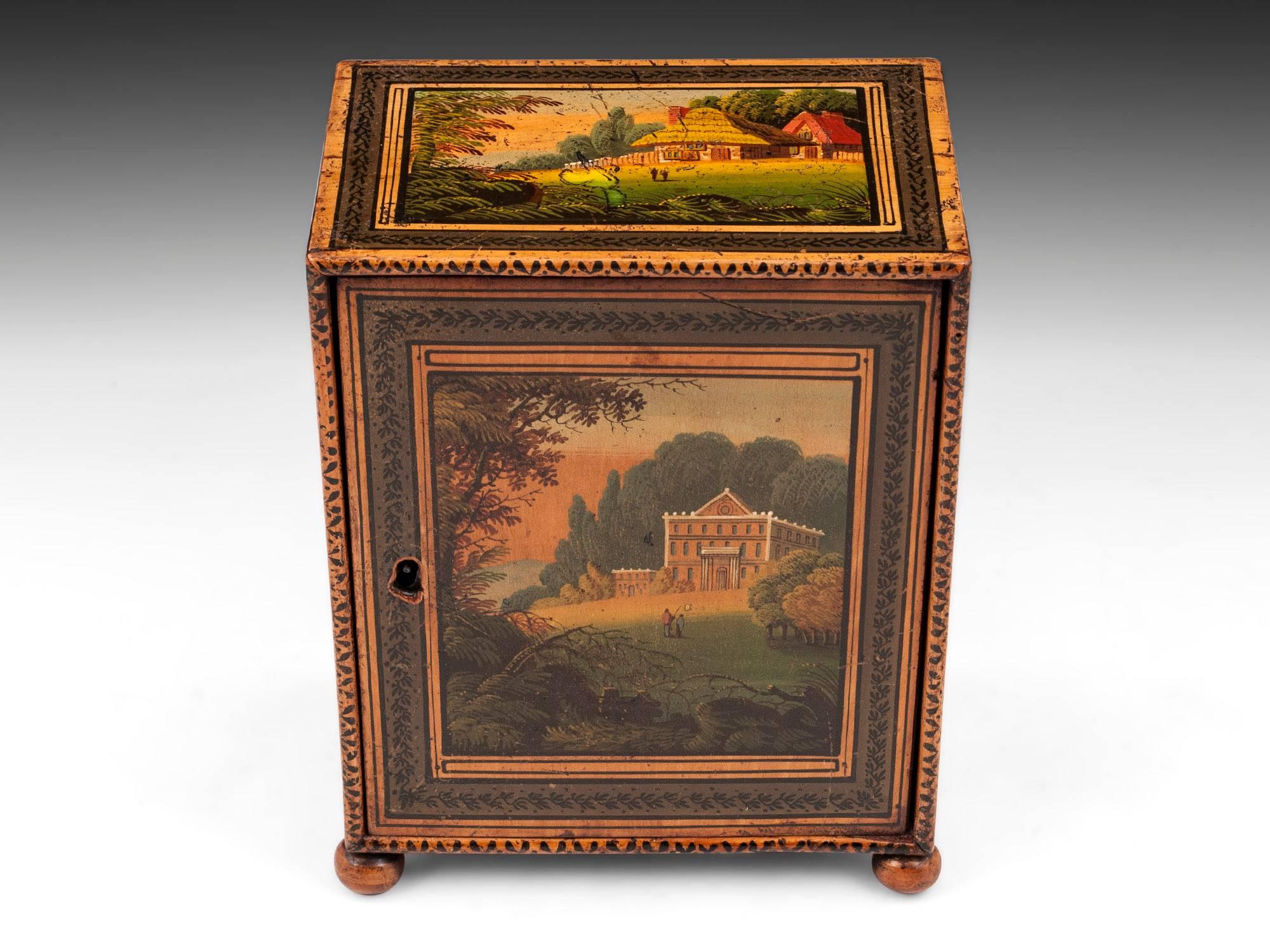 British 19th Century George III Painted Tunbridge Cabinet For Sale