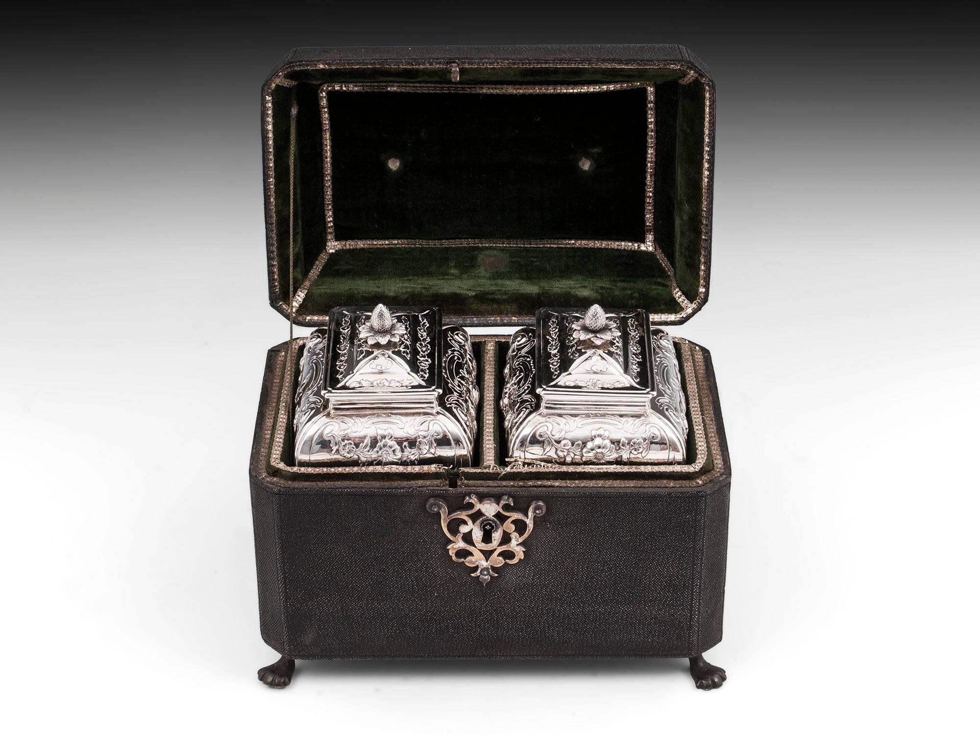 18th Century and Earlier 18th Century Shagreen and Silver Tea Chest