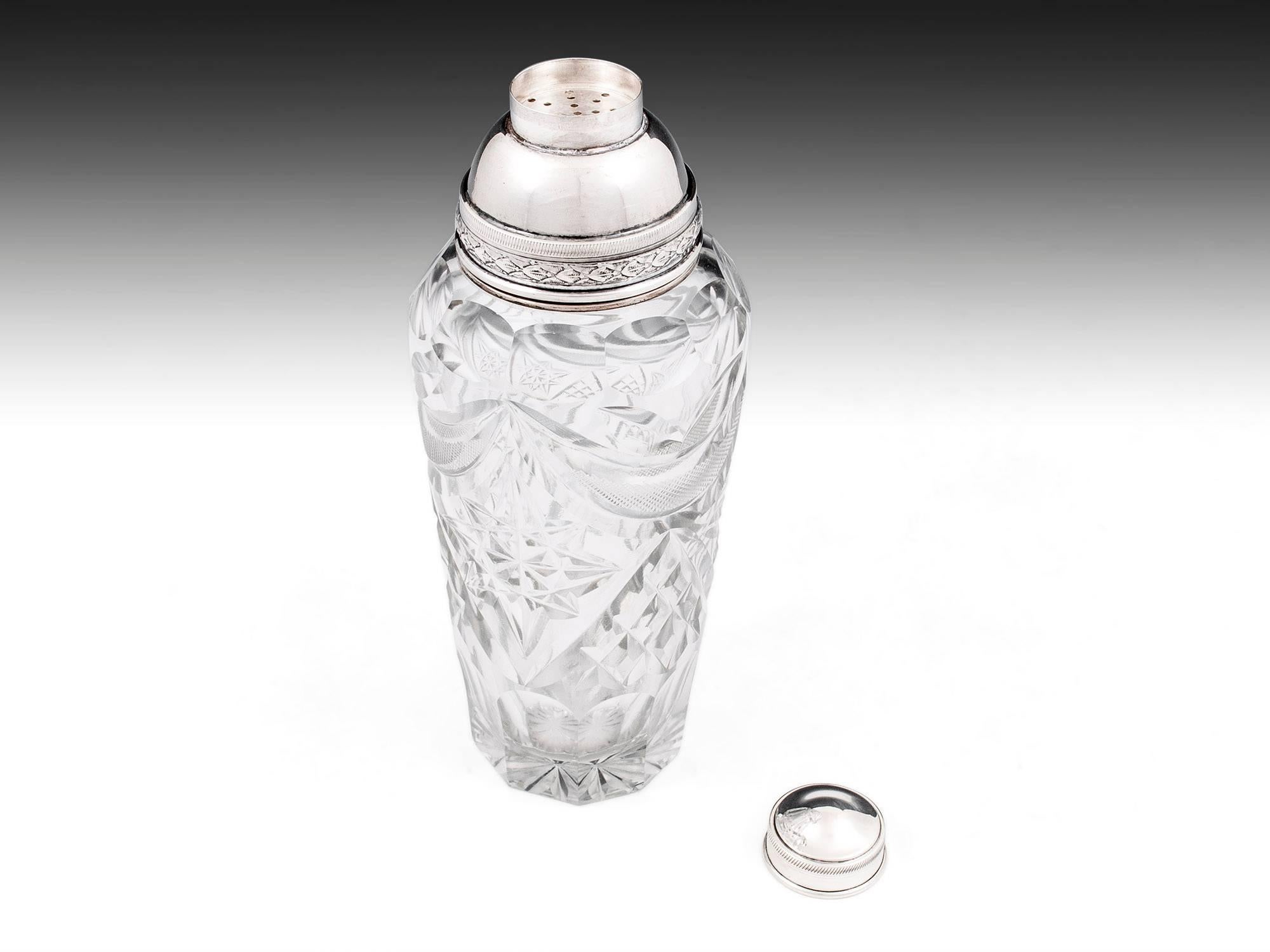 British Silver-plate Cut Crystal Glass Cocktail Shaker