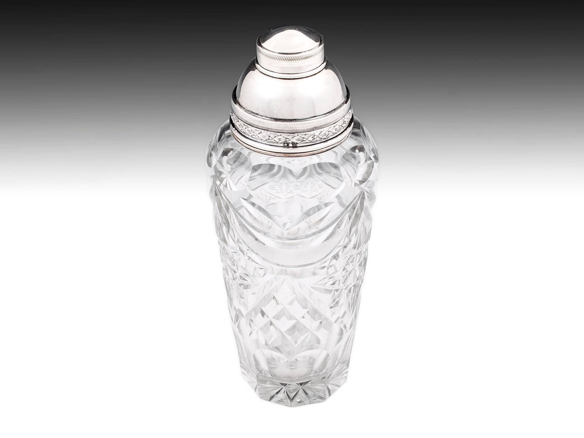 Art Deco Silver-plate Cut Crystal Glass Cocktail Shaker