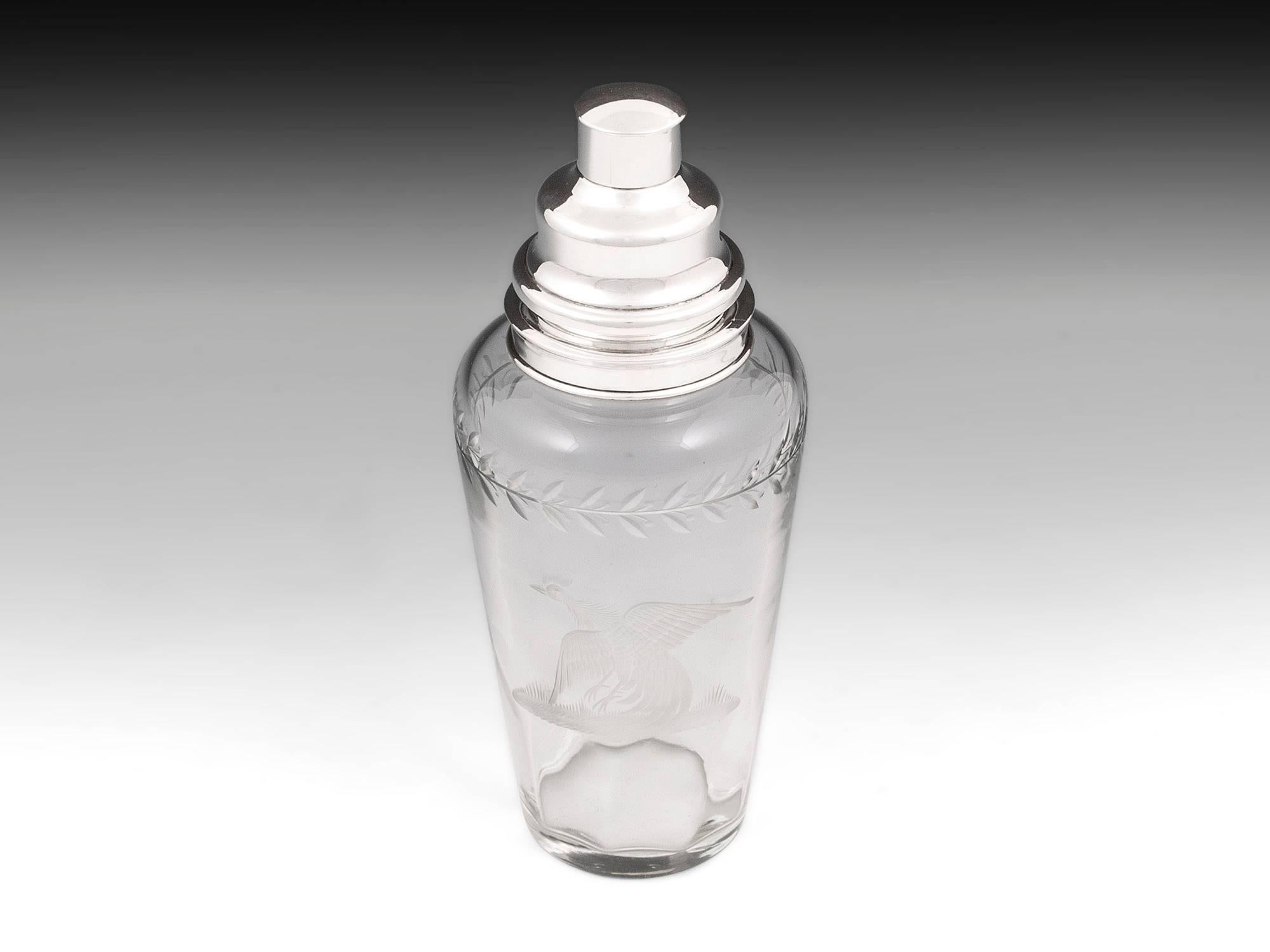 Art Deco Sterling Silver Cut-glass Cocktail Shaker