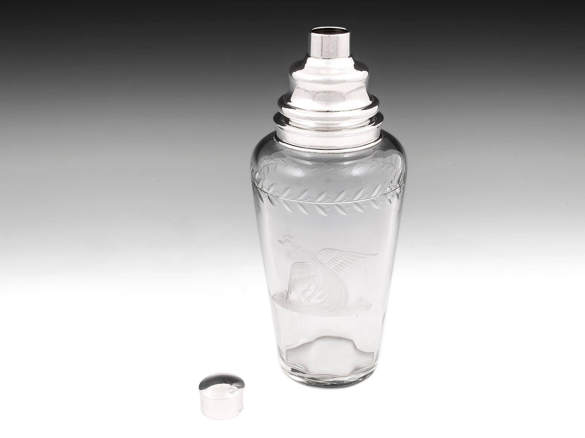 Sterling Silver Cut-glass Cocktail Shaker In Excellent Condition In Northampton, United Kingdom