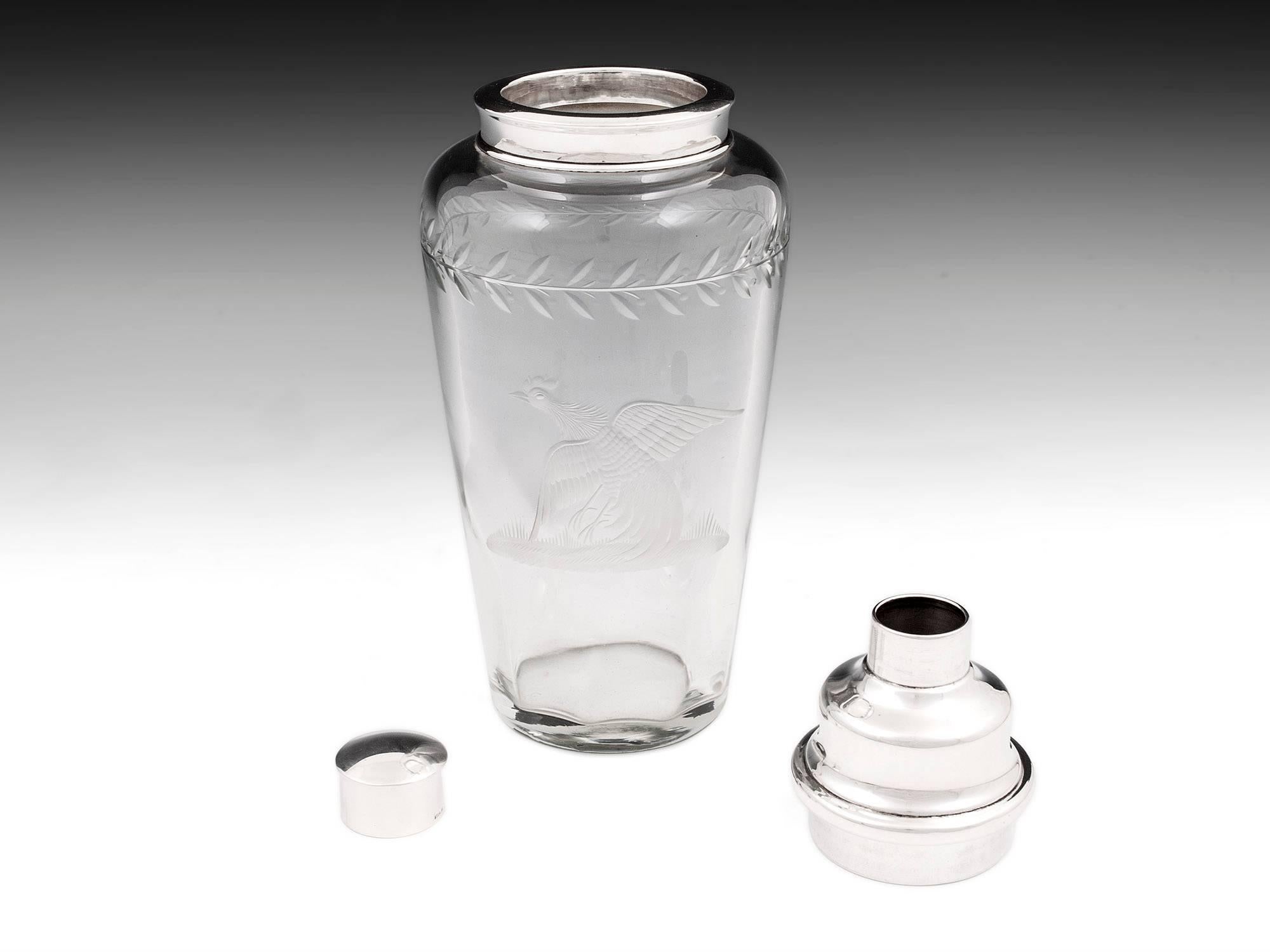 20th Century Sterling Silver Cut-glass Cocktail Shaker