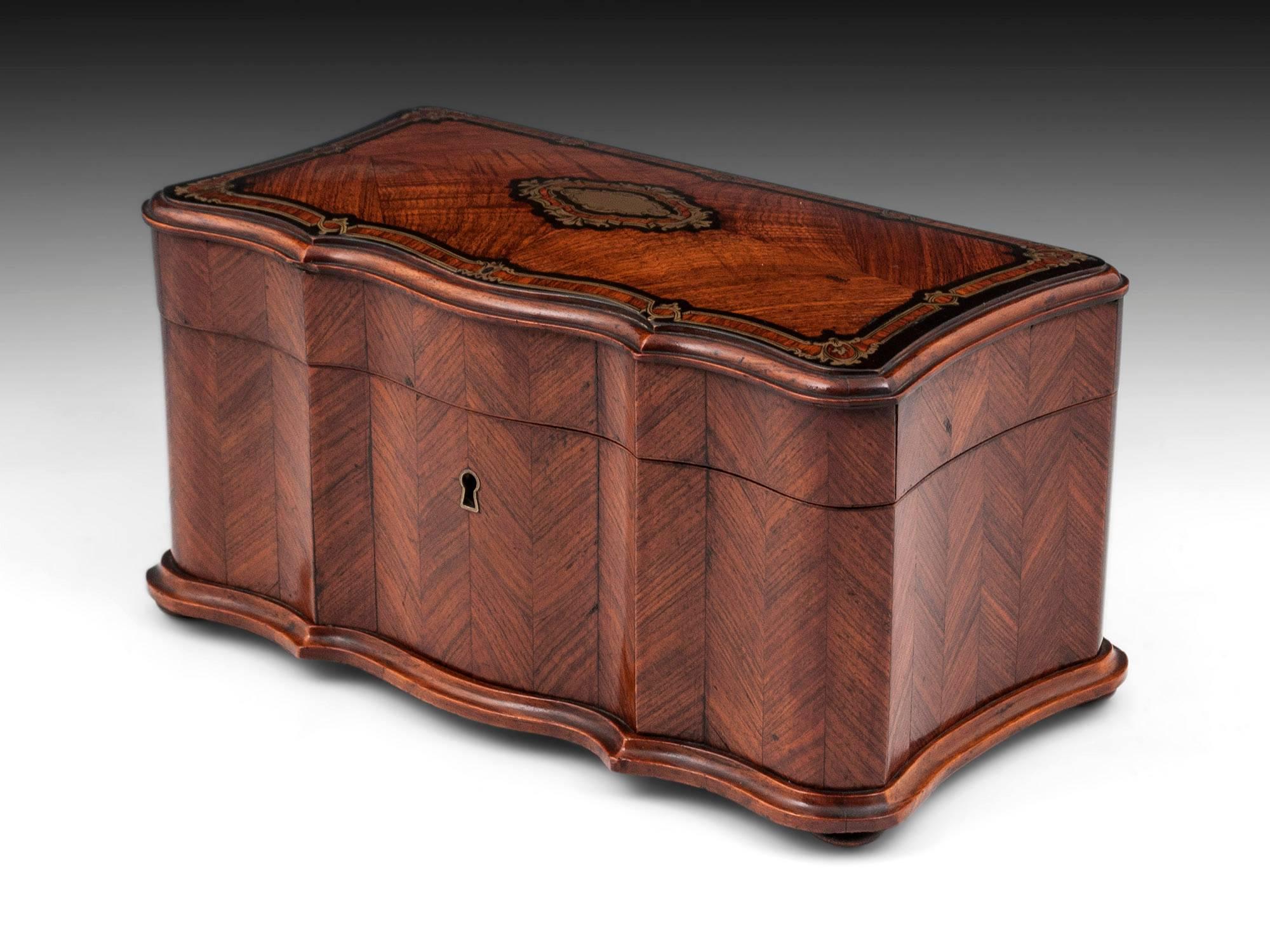 Victorian French Triple Serpentined Kingwood Tea Caddy