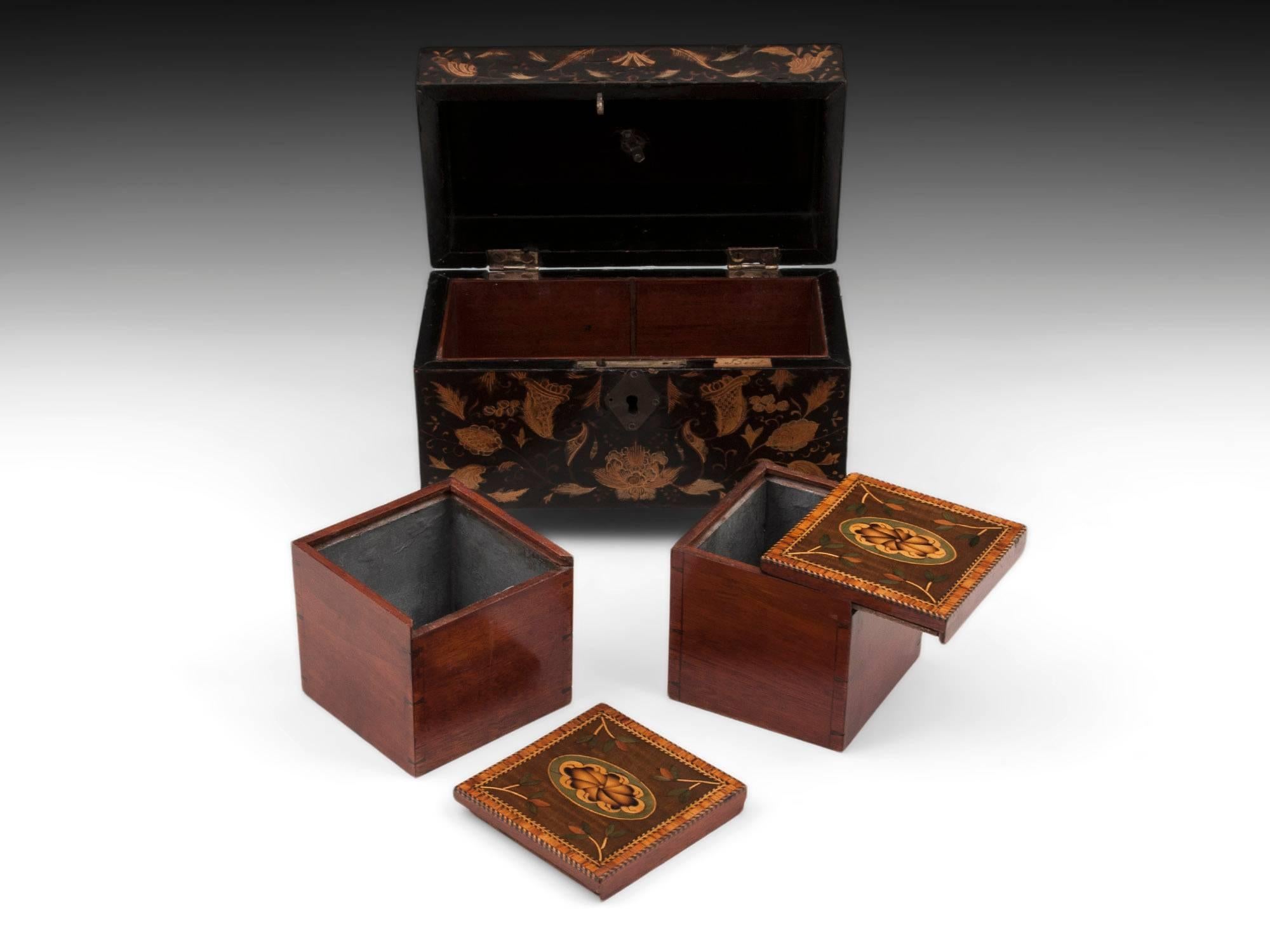 Lacquer Tea Chest Tea Caddy In Excellent Condition In Northampton, United Kingdom